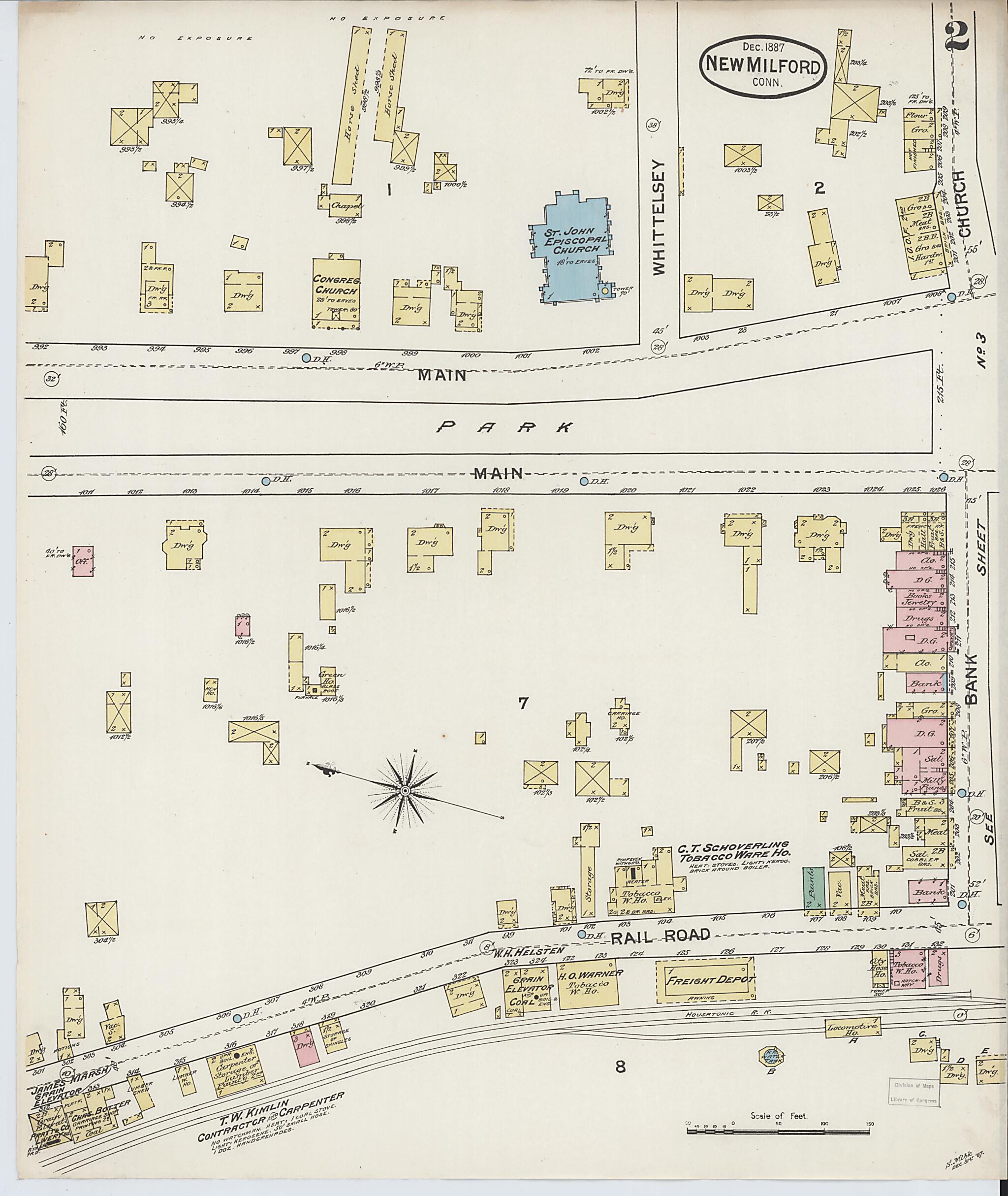 This old map of New Milford, Litchfield County, Connecticut was created by Sanborn Map Company in 1887