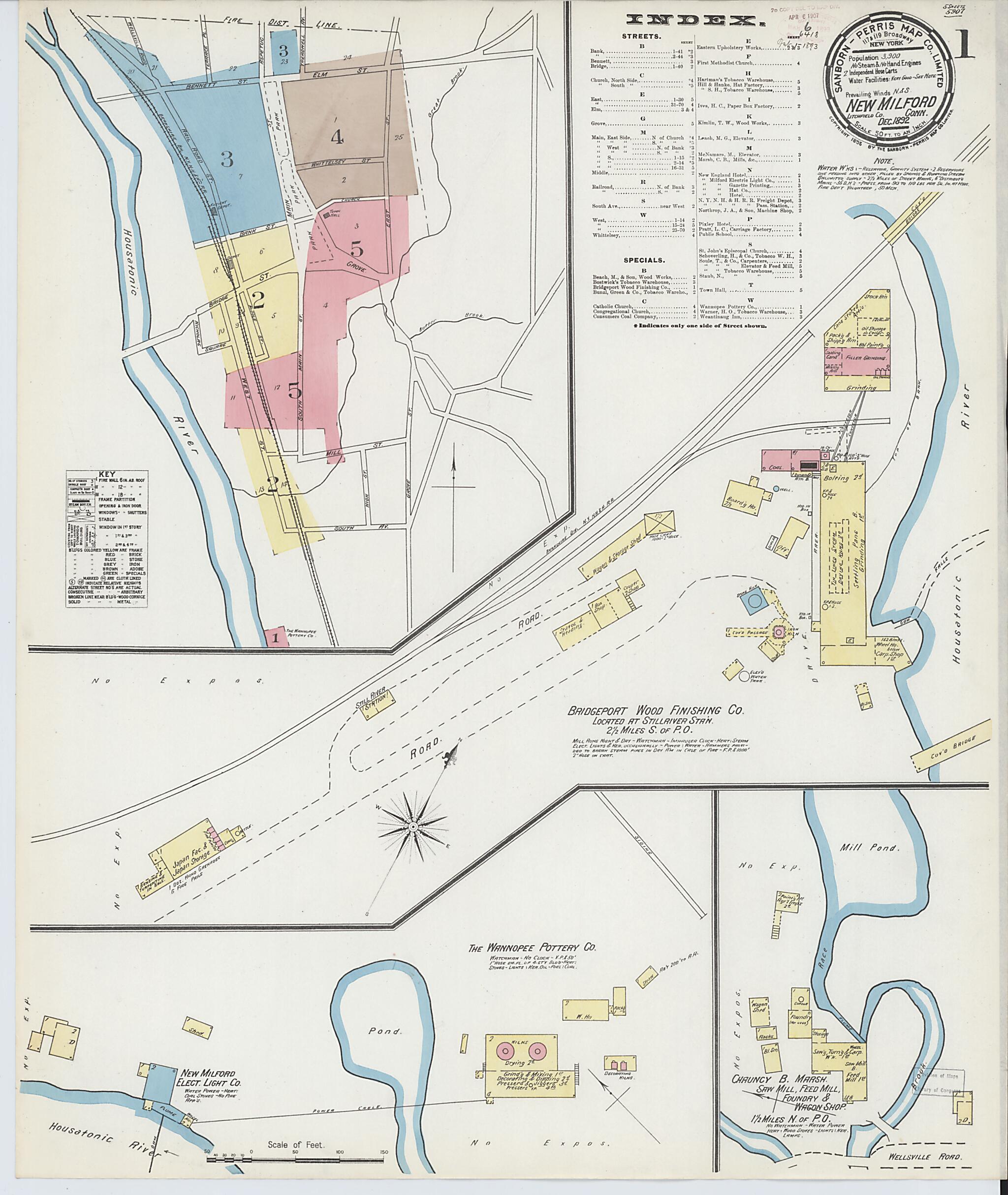 This old map of New Milford, Litchfield County, Connecticut was created by Sanborn Map Company in 1892