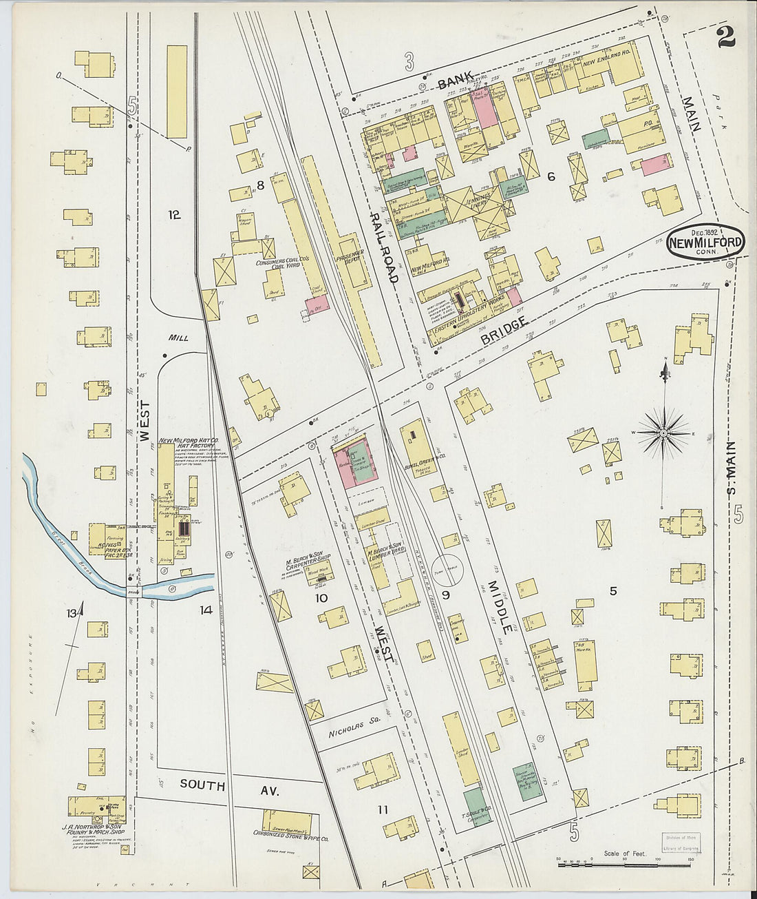 This old map of New Milford, Litchfield County, Connecticut was created by Sanborn Map Company in 1892