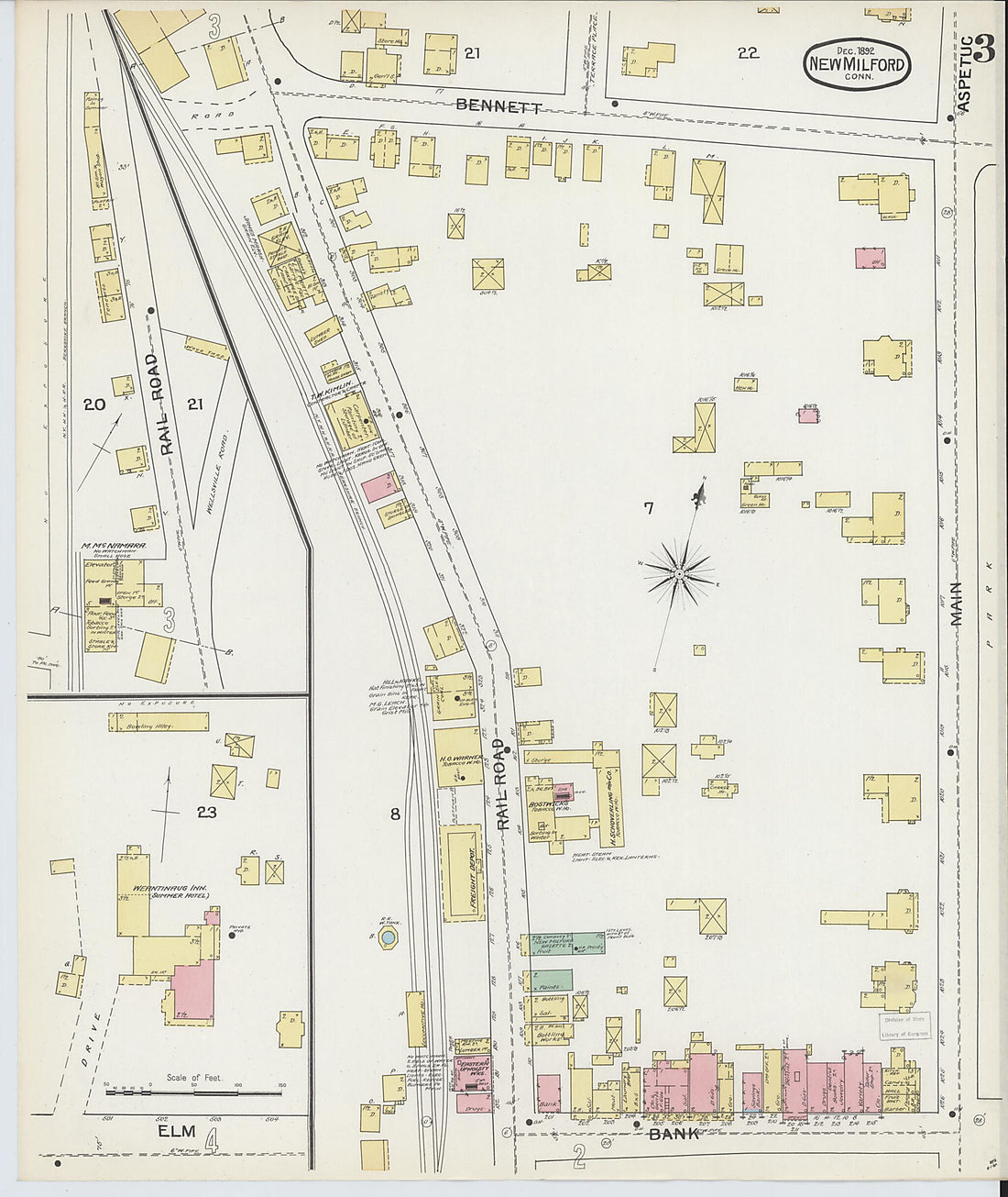 This old map of New Milford, Litchfield County, Connecticut was created by Sanborn Map Company in 1892