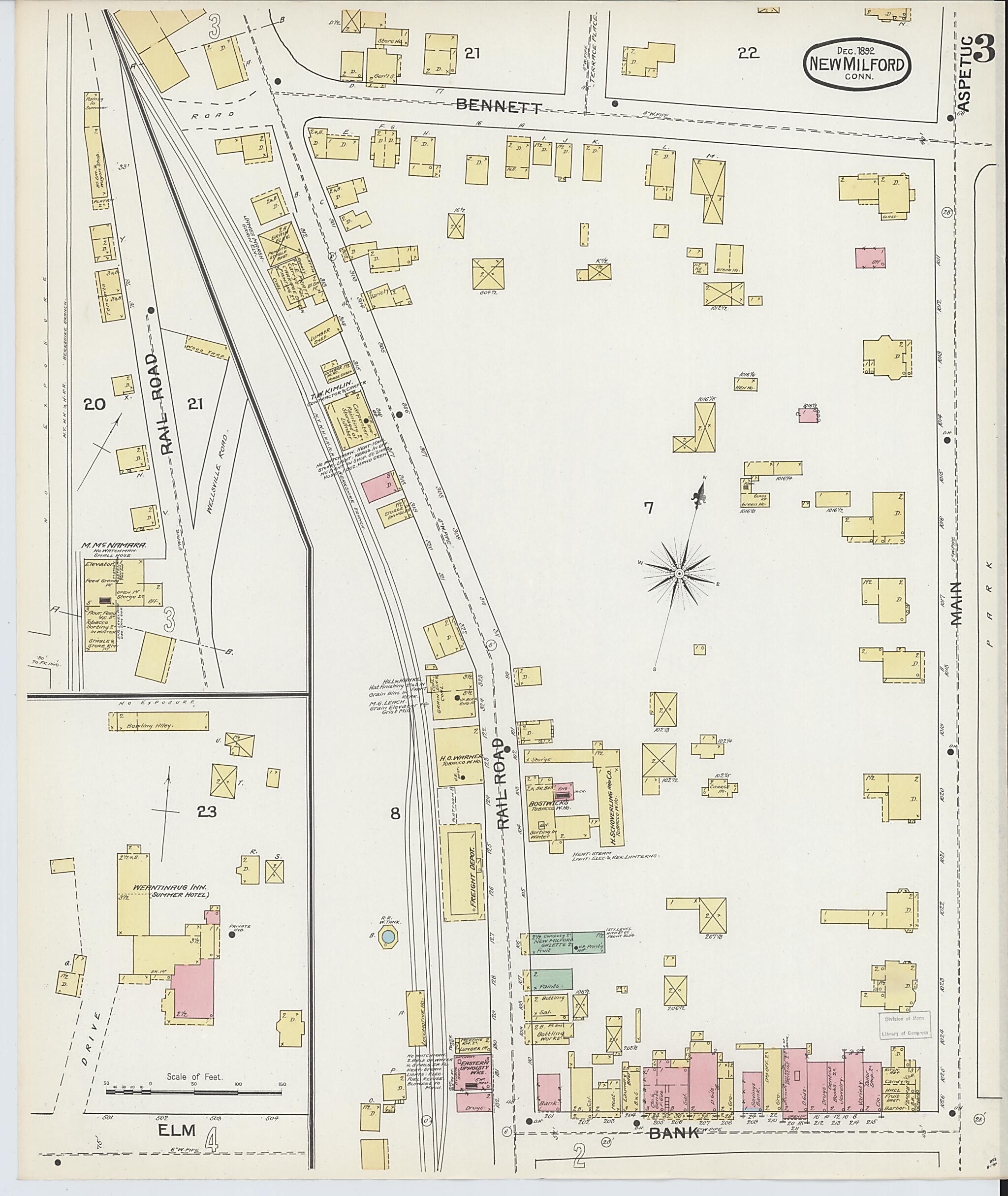This old map of New Milford, Litchfield County, Connecticut was created by Sanborn Map Company in 1892