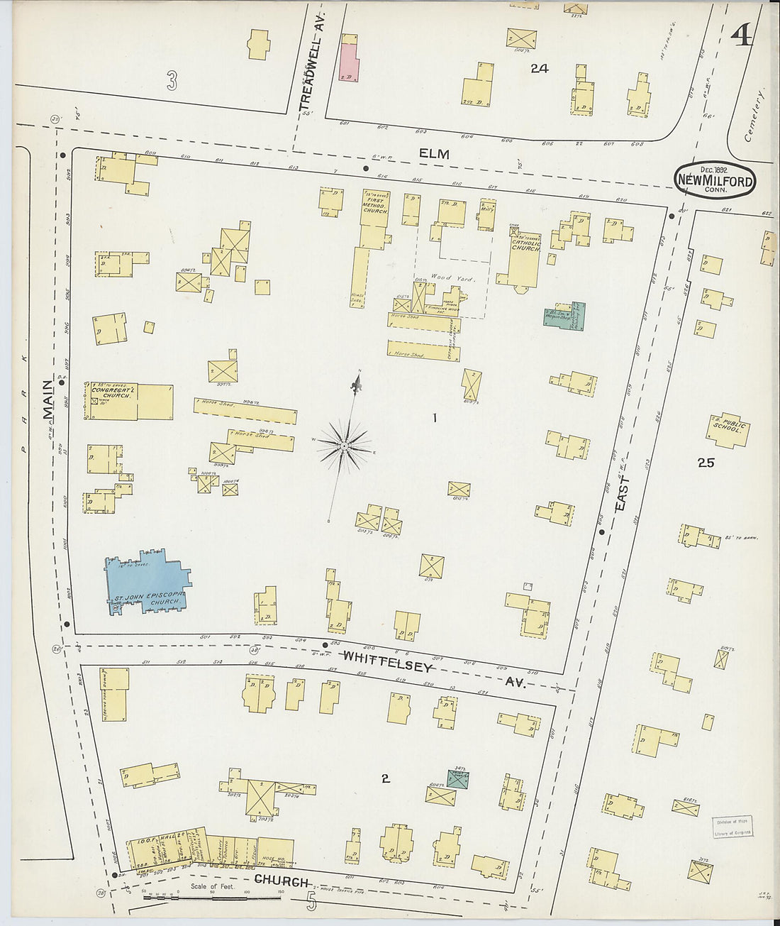 This old map of New Milford, Litchfield County, Connecticut was created by Sanborn Map Company in 1892
