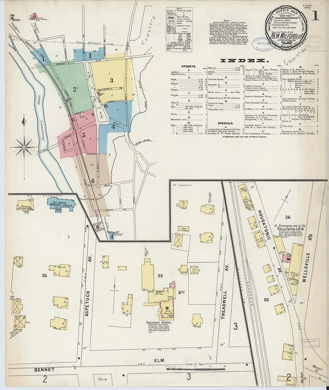 This old map of New Milford, Litchfield County, Connecticut was created by Sanborn Map Company in 1897