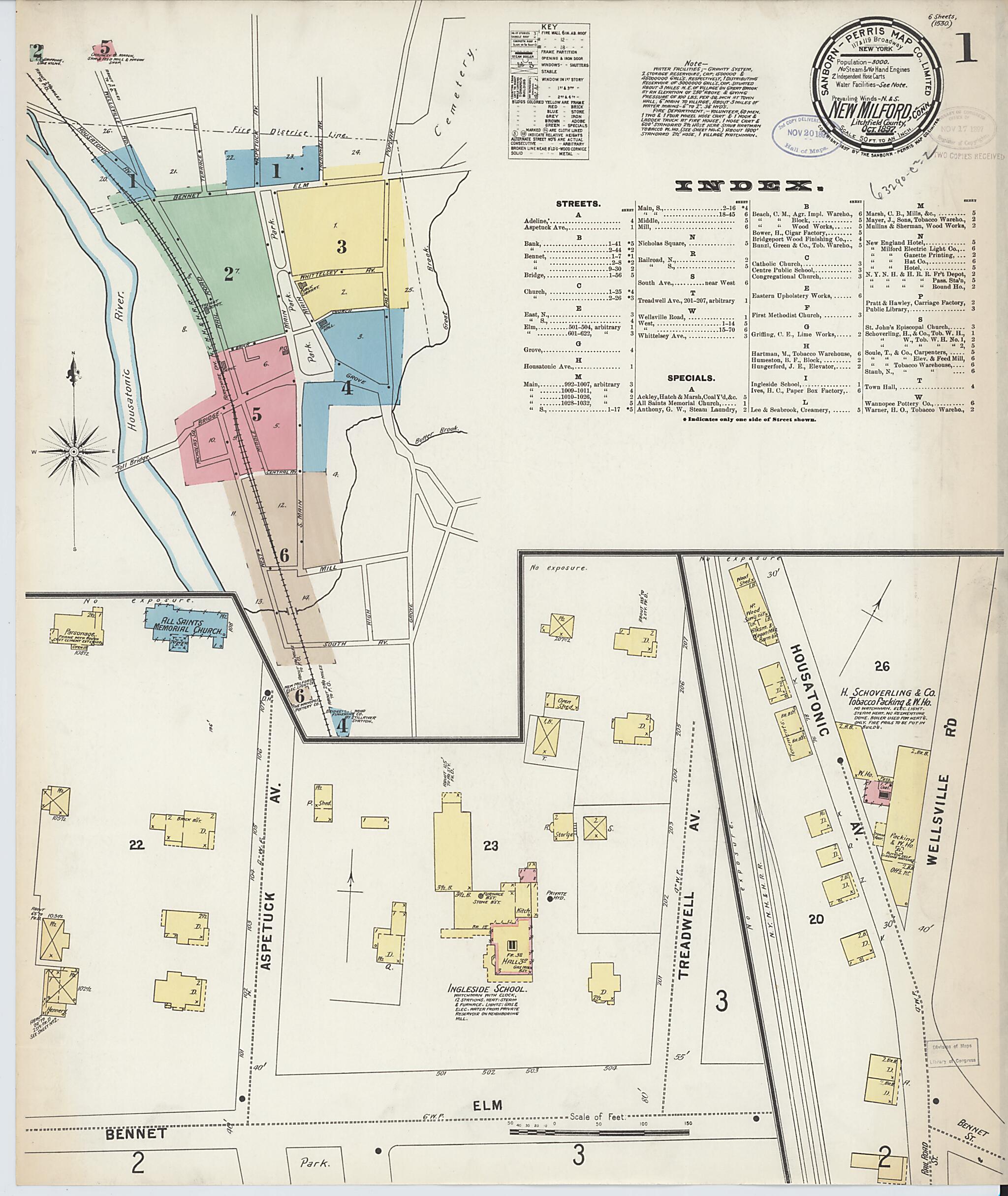This old map of New Milford, Litchfield County, Connecticut was created by Sanborn Map Company in 1897