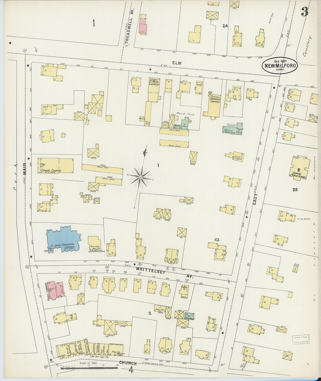 This old map of New Milford, Litchfield County, Connecticut was created by Sanborn Map Company in 1897