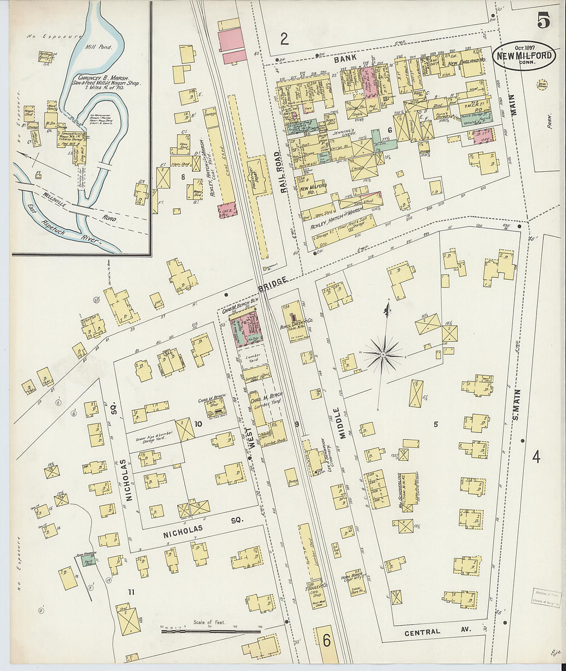 This old map of New Milford, Litchfield County, Connecticut was created by Sanborn Map Company in 1897