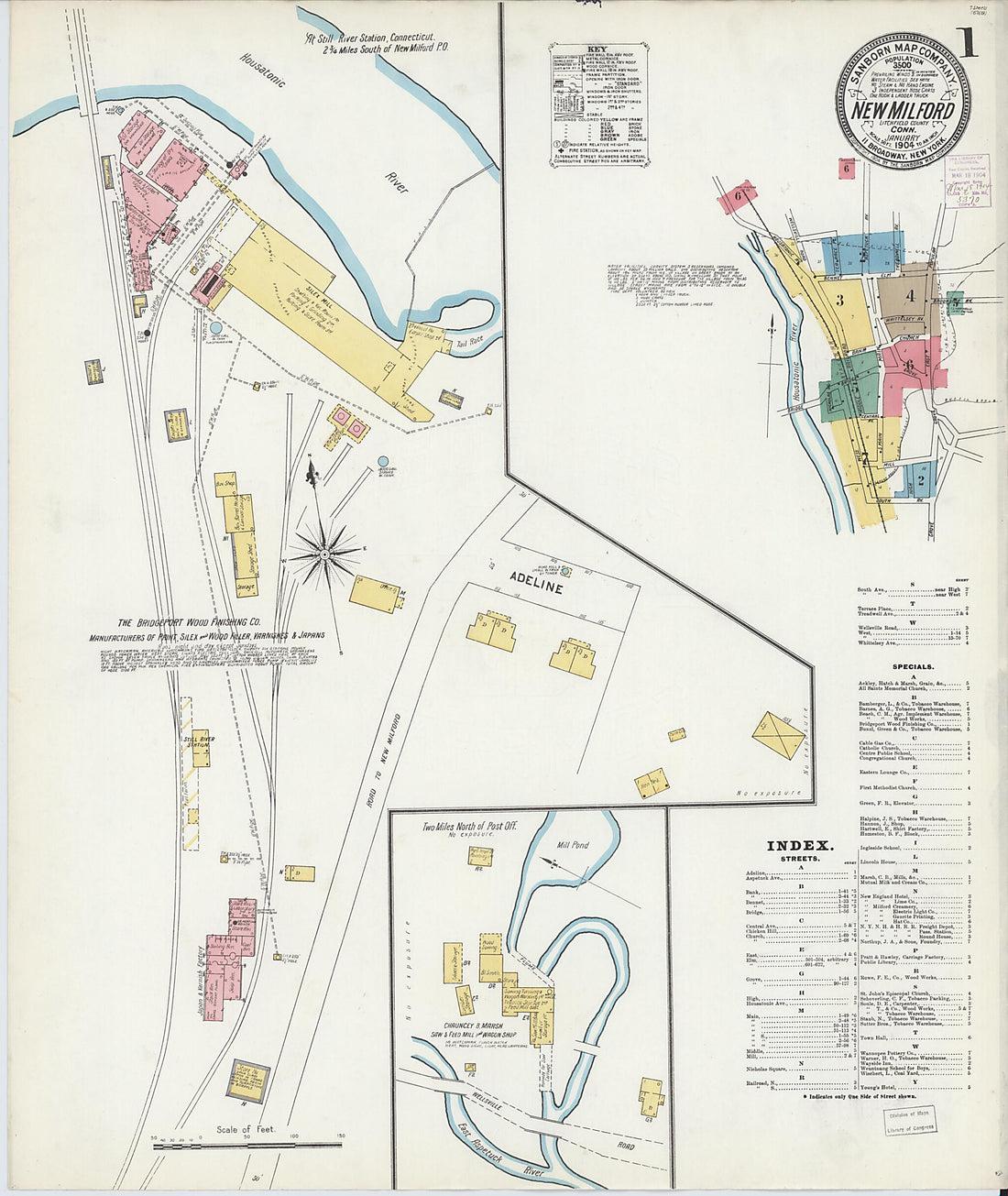 This old map of New Milford, Litchfield County, Connecticut was created by Sanborn Map Company in 1904