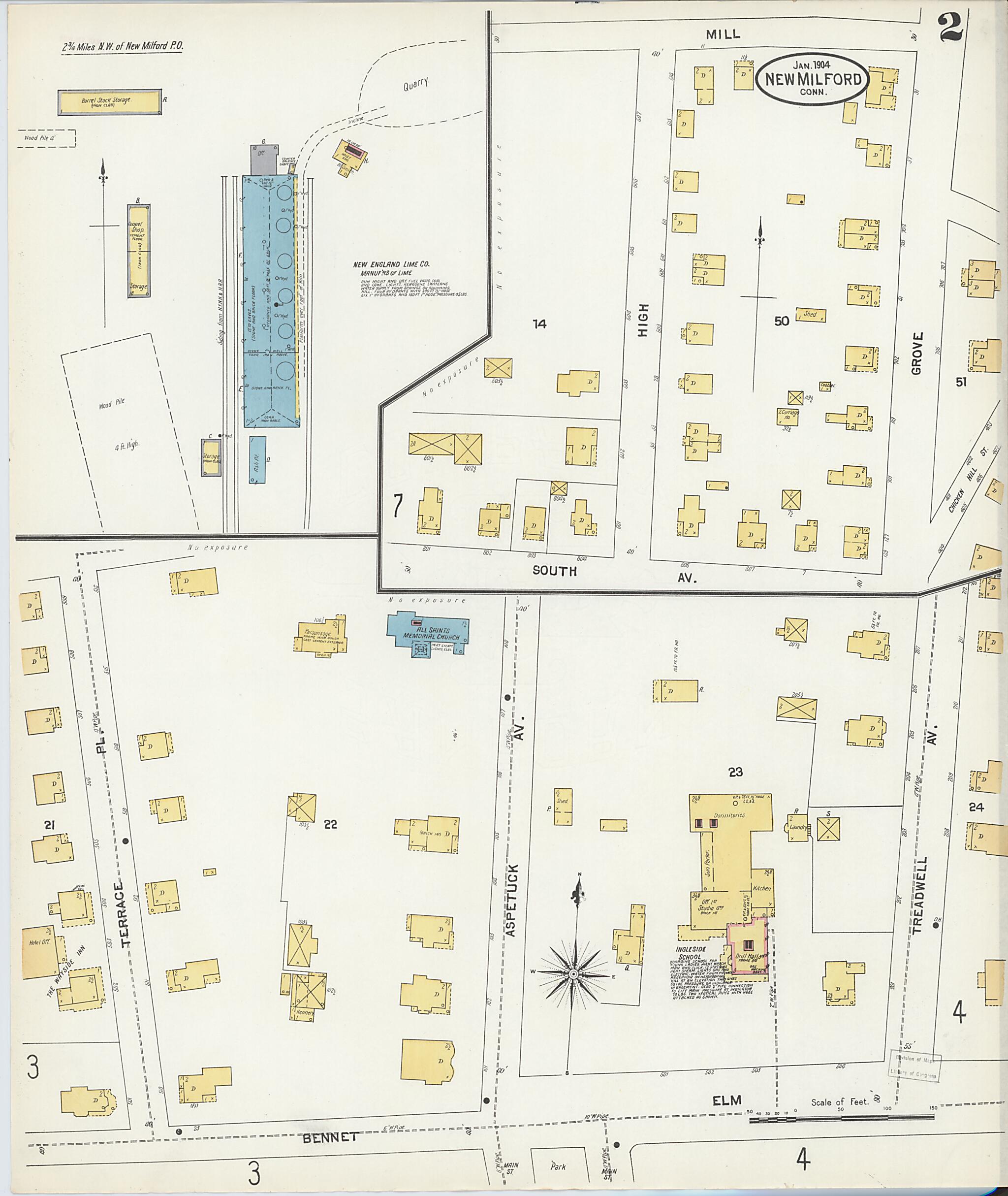 This old map of New Milford, Litchfield County, Connecticut was created by Sanborn Map Company in 1904