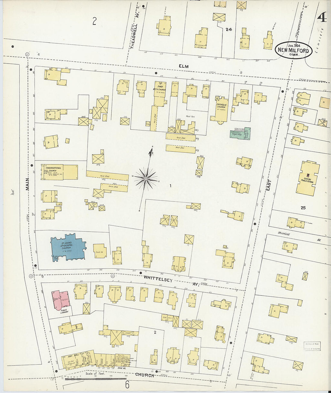This old map of New Milford, Litchfield County, Connecticut was created by Sanborn Map Company in 1904