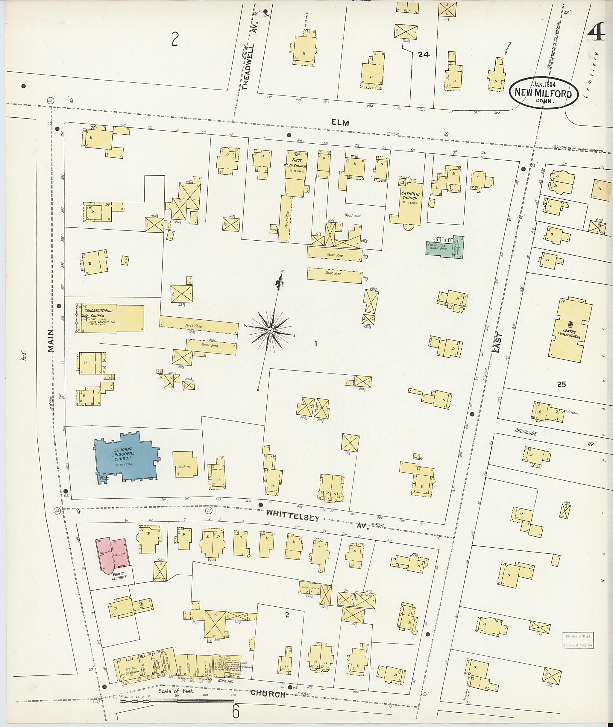 This old map of New Milford, Litchfield County, Connecticut was created by Sanborn Map Company in 1904