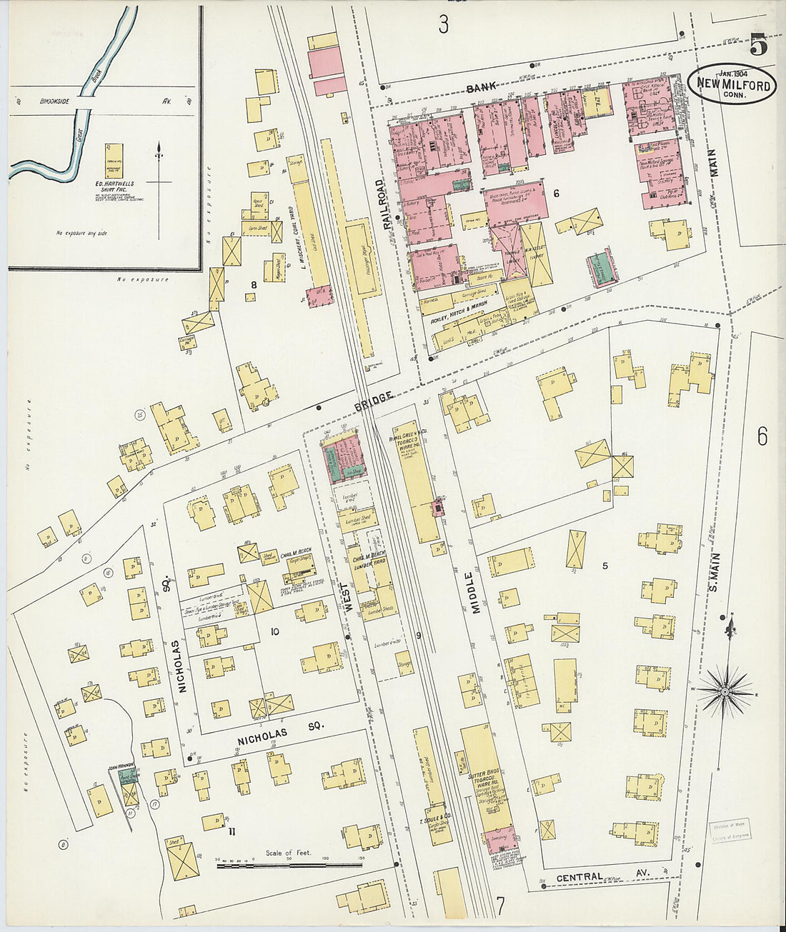 This old map of New Milford, Litchfield County, Connecticut was created by Sanborn Map Company in 1904