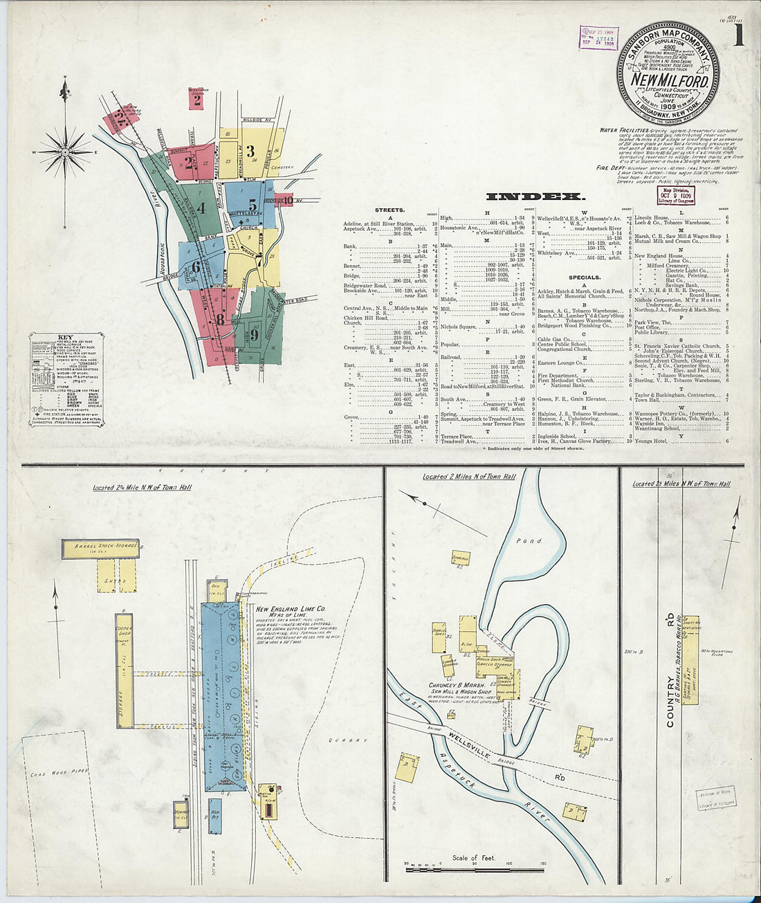 This old map of New Milford, Litchfield County, Connecticut was created by Sanborn Map Company in 1909