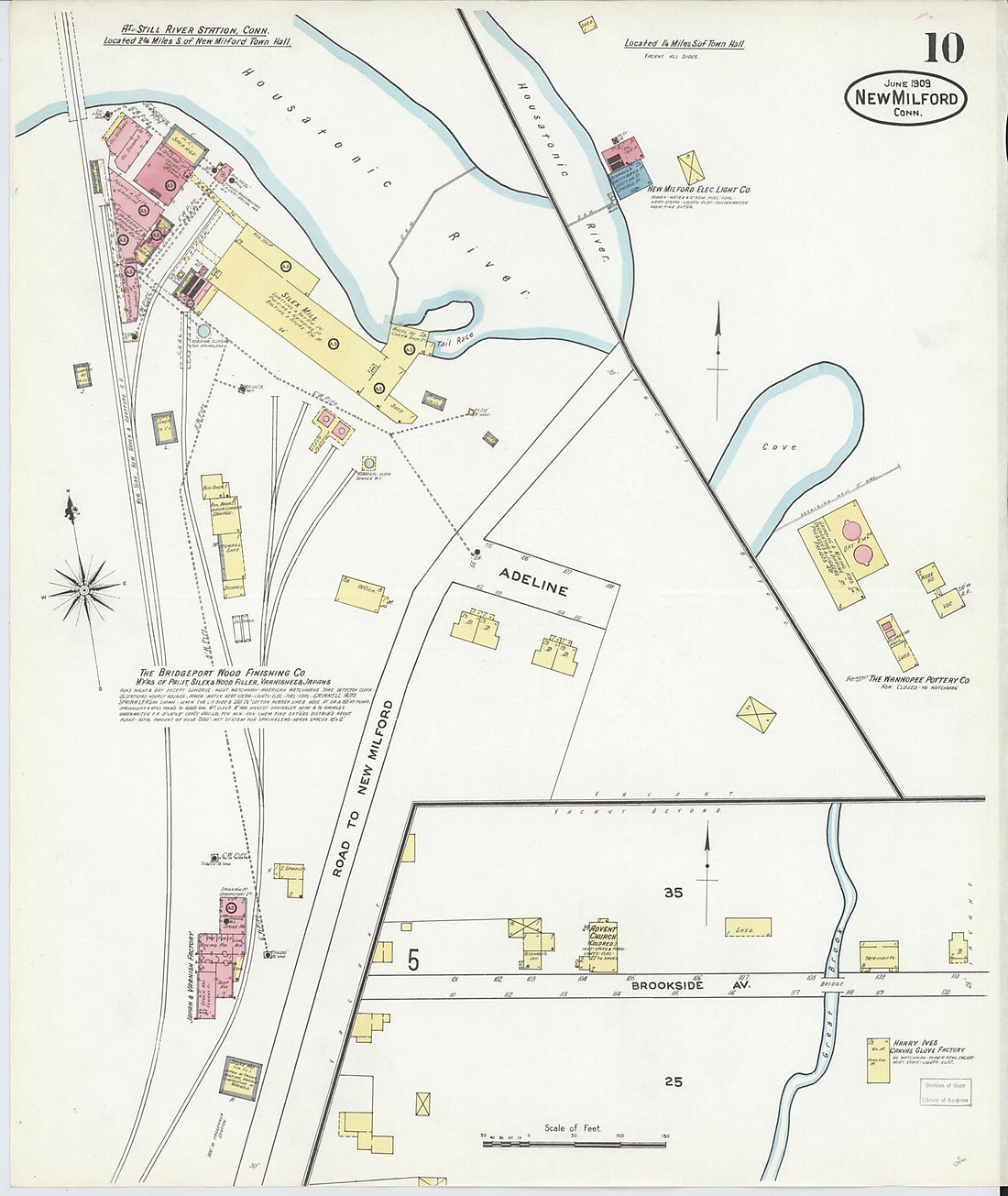 This old map of New Milford, Litchfield County, Connecticut was created by Sanborn Map Company in 1909
