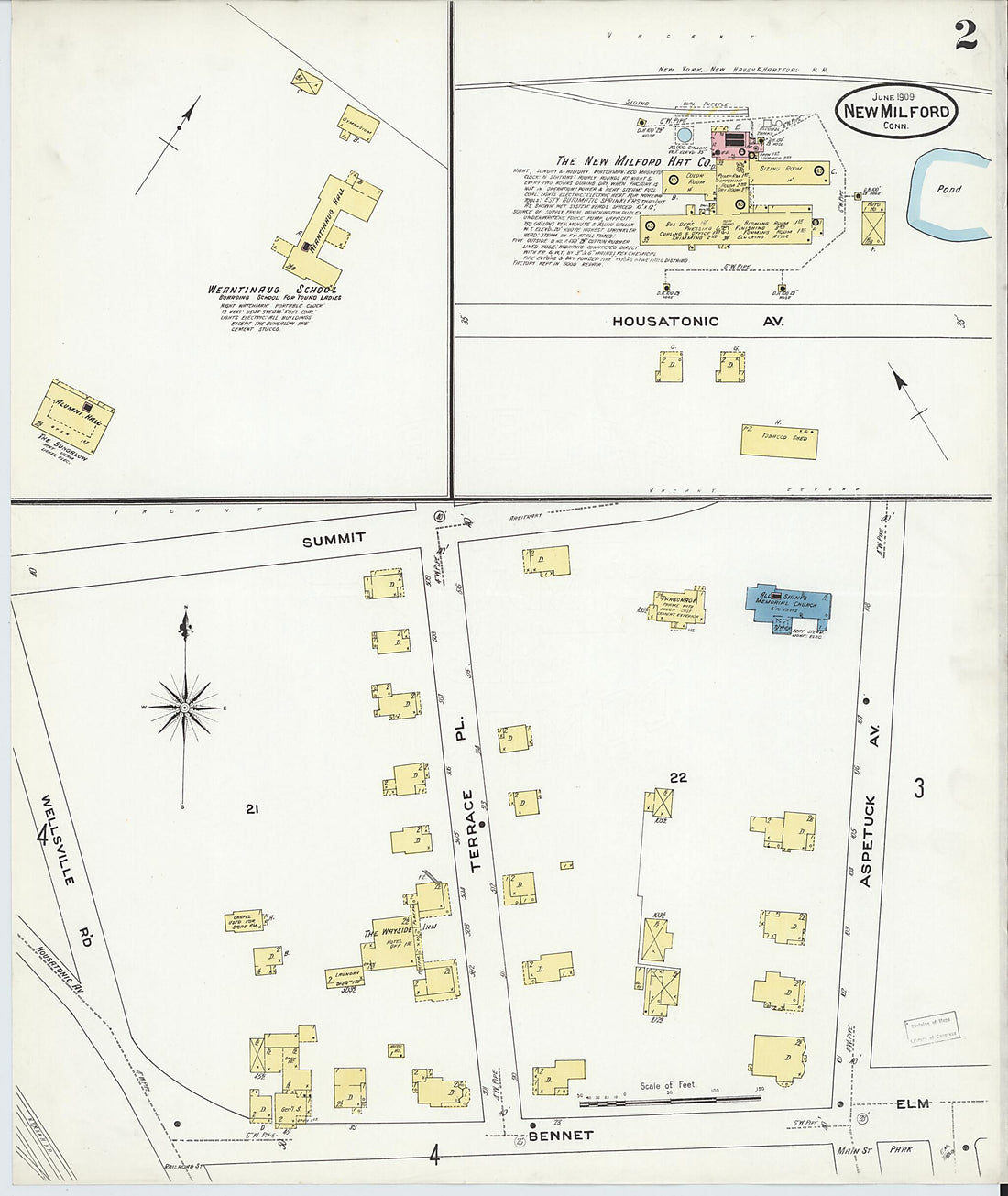 This old map of New Milford, Litchfield County, Connecticut was created by Sanborn Map Company in 1909