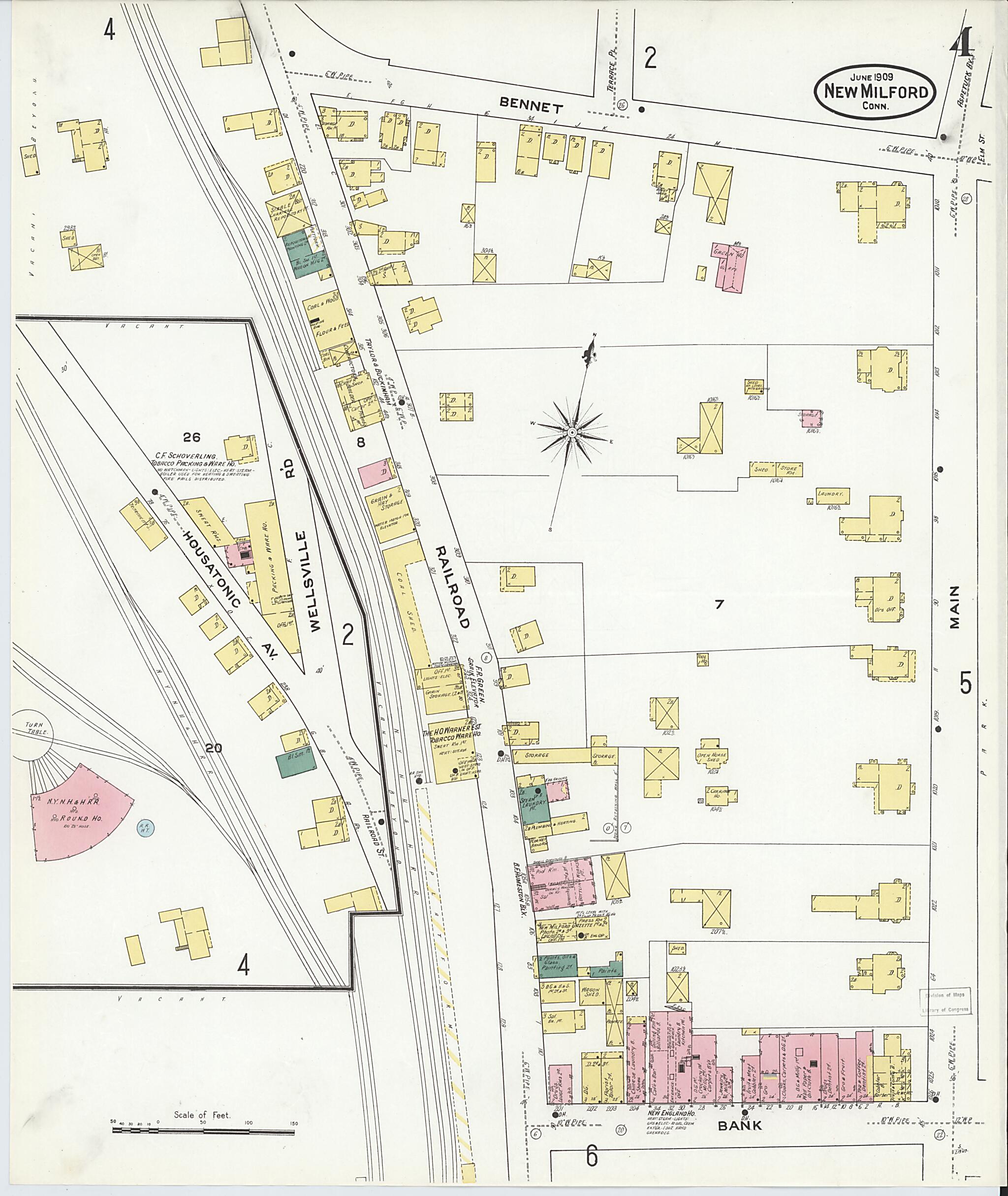 This old map of New Milford, Litchfield County, Connecticut was created by Sanborn Map Company in 1909