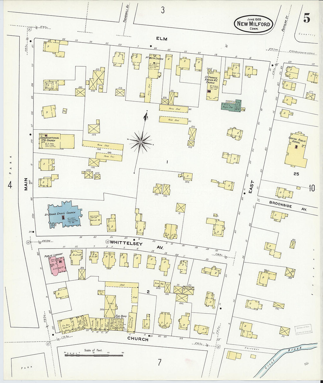 This old map of New Milford, Litchfield County, Connecticut was created by Sanborn Map Company in 1909