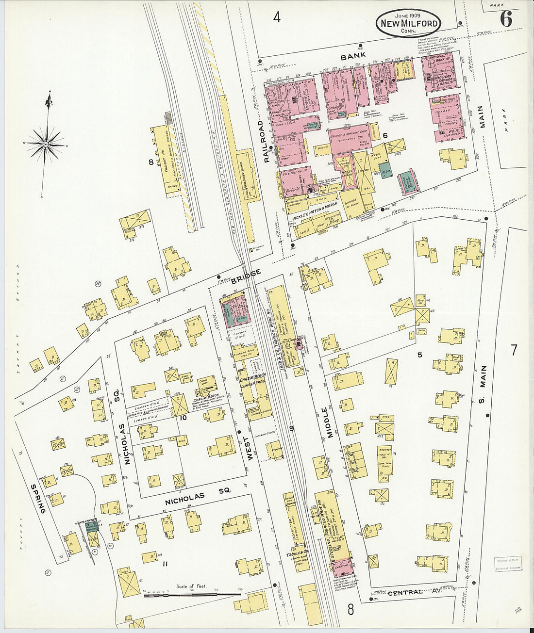 This old map of New Milford, Litchfield County, Connecticut was created by Sanborn Map Company in 1909
