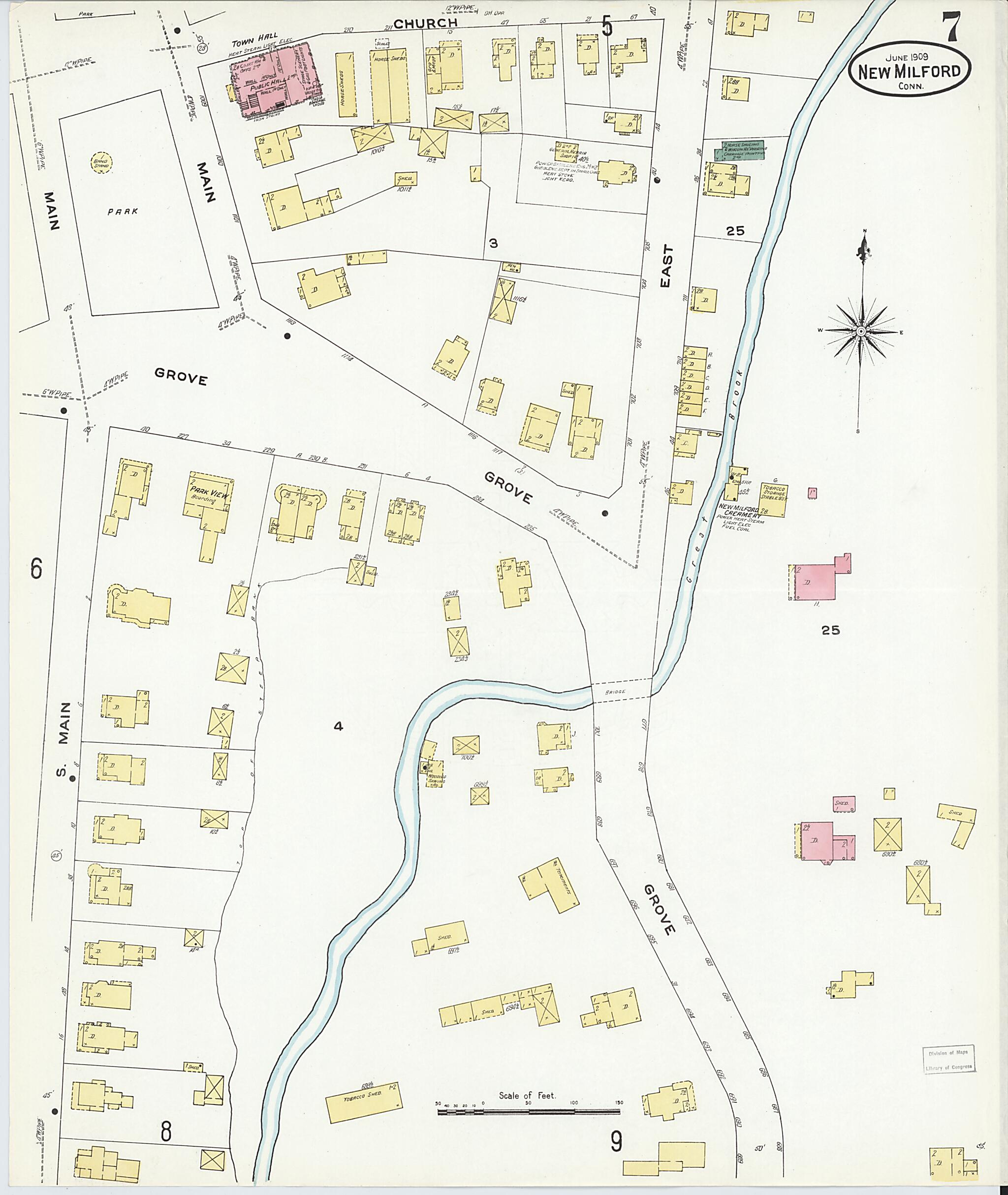 This old map of New Milford, Litchfield County, Connecticut was created by Sanborn Map Company in 1909