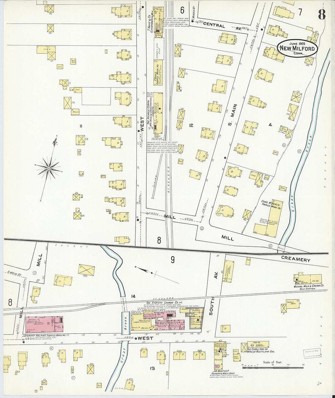 This old map of New Milford, Litchfield County, Connecticut was created by Sanborn Map Company in 1909
