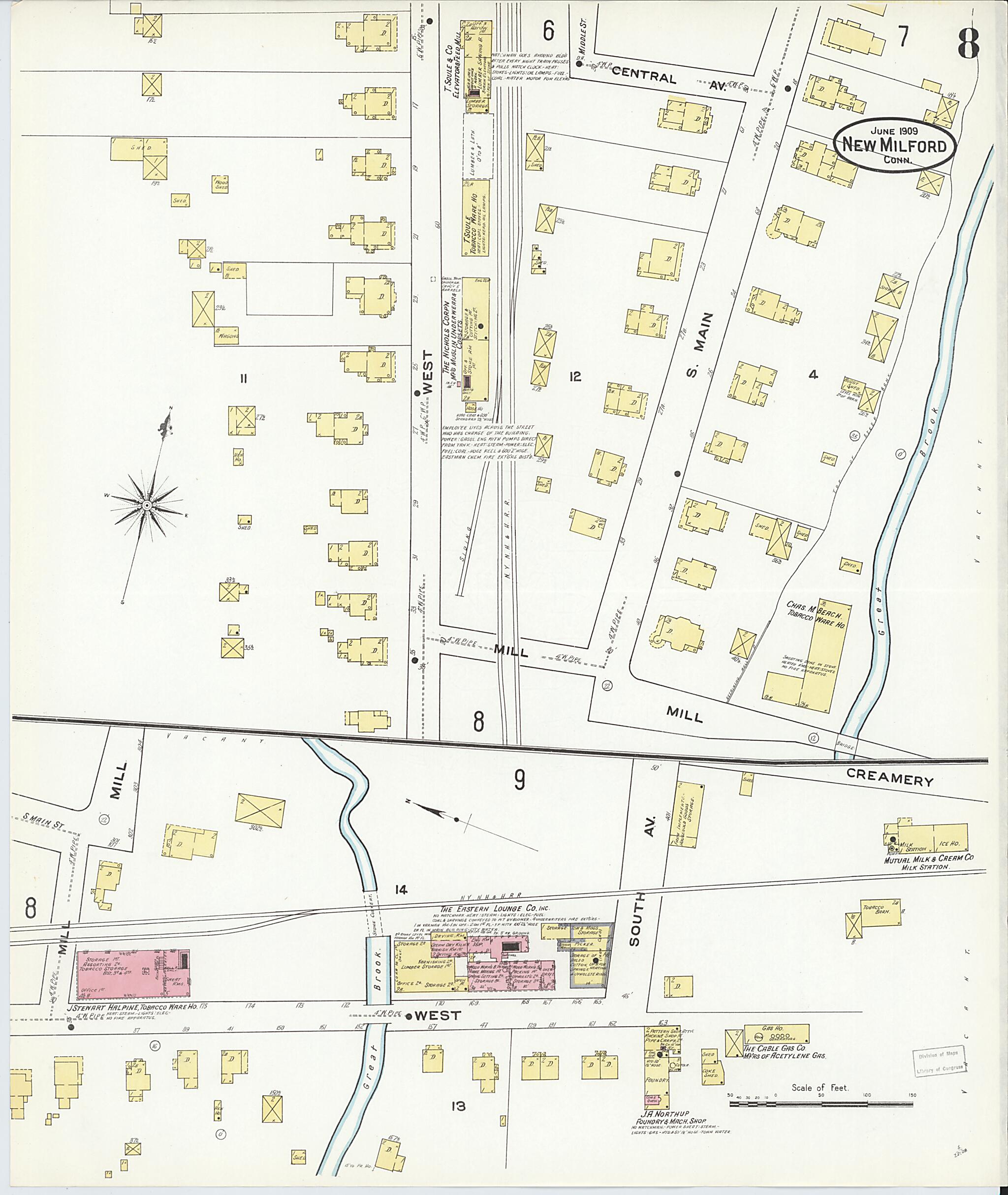This old map of New Milford, Litchfield County, Connecticut was created by Sanborn Map Company in 1909