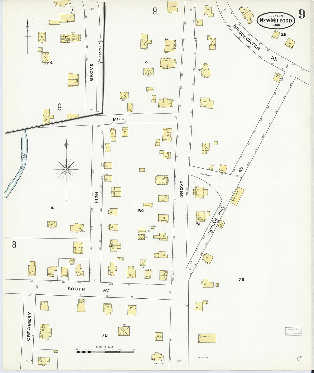 This old map of New Milford, Litchfield County, Connecticut was created by Sanborn Map Company in 1909