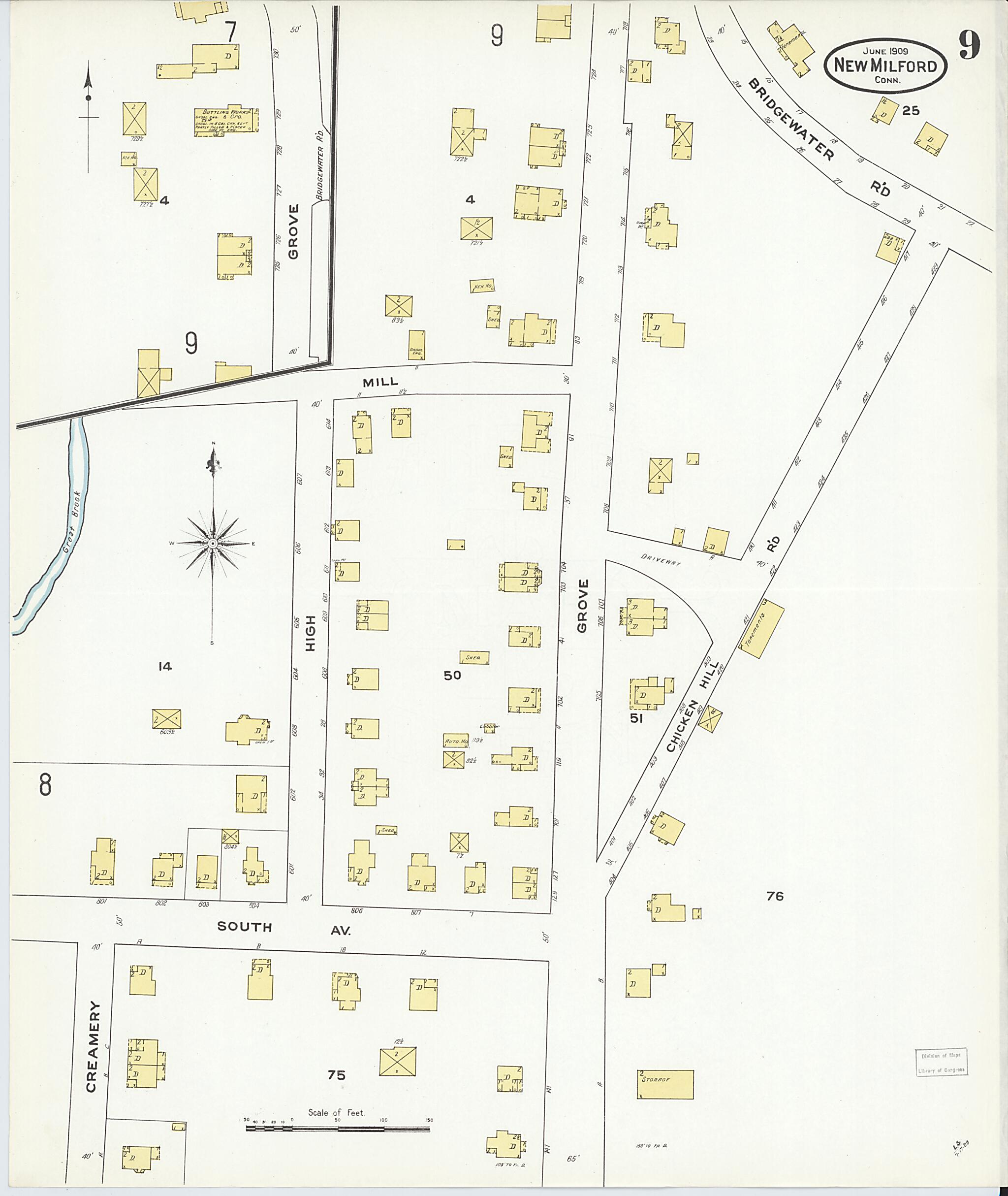 This old map of New Milford, Litchfield County, Connecticut was created by Sanborn Map Company in 1909