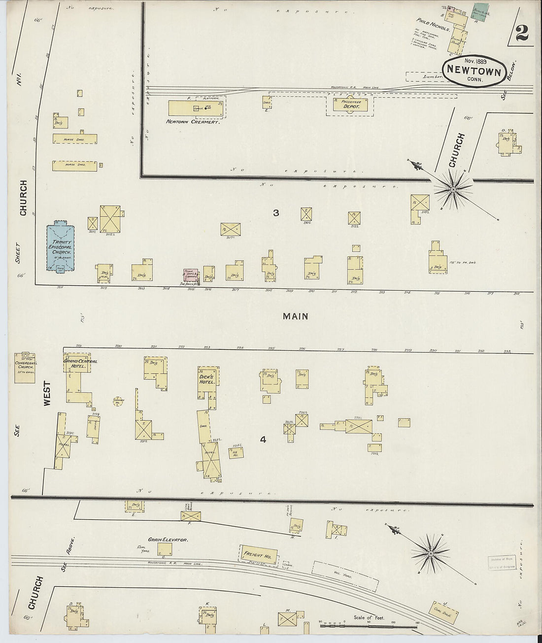 This old map of Newtown, Fairfield County, Connecticut was created by Sanborn Map Company in 1889
