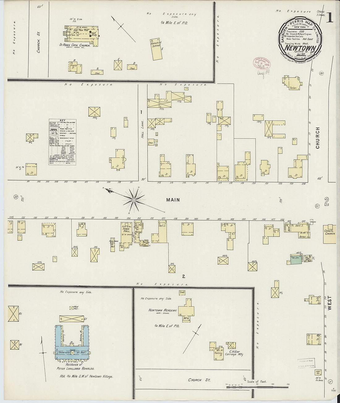 This old map of Newtown, Fairfield County, Connecticut was created by Sanborn Map Company in 1895