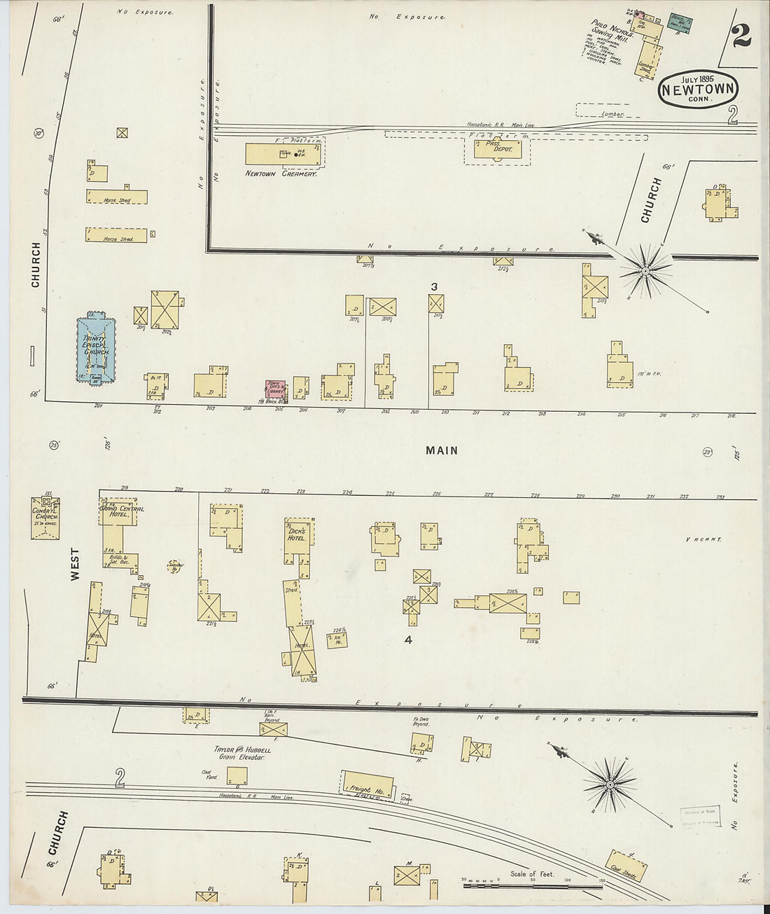This old map of Newtown, Fairfield County, Connecticut was created by Sanborn Map Company in 1895