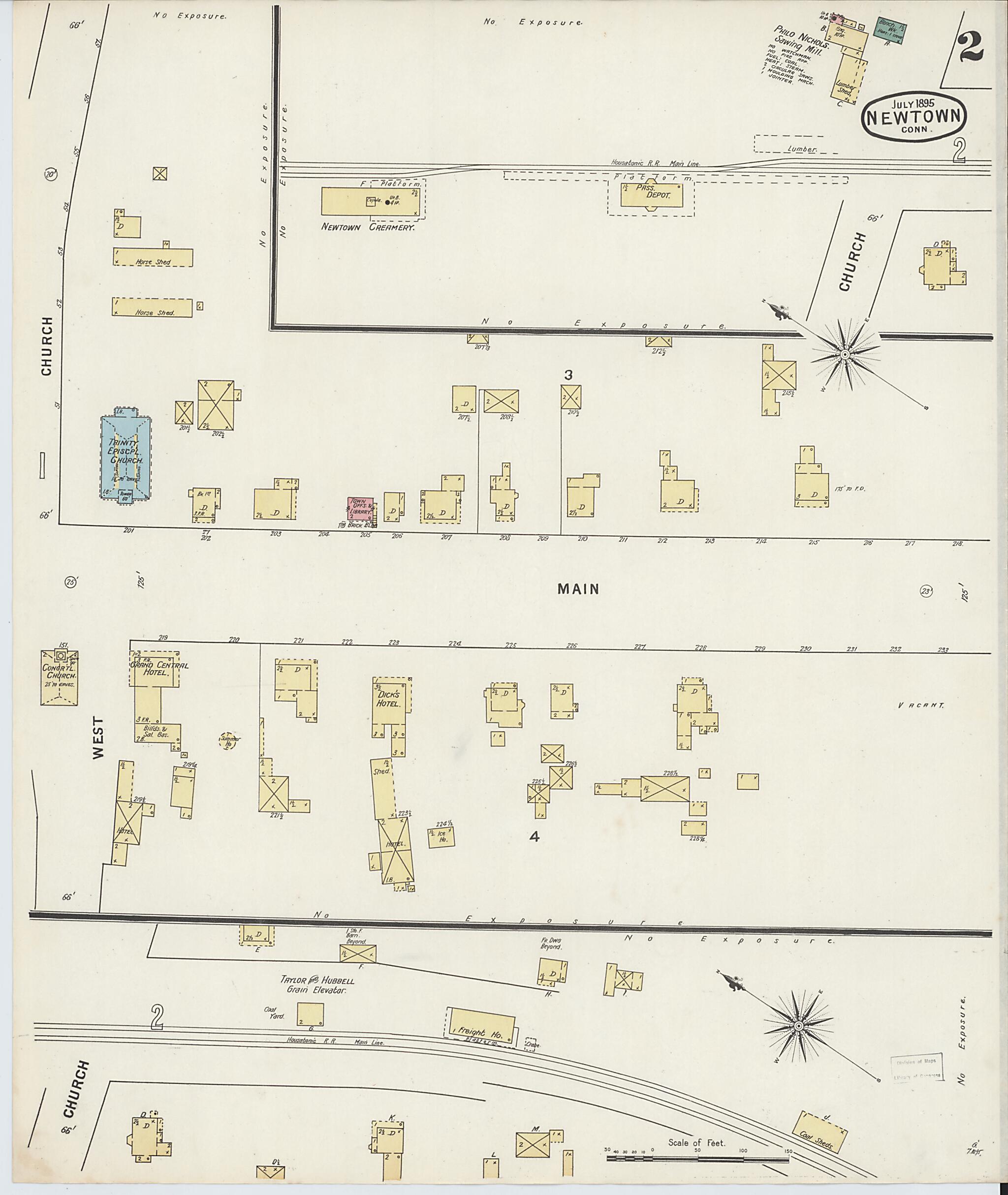 This old map of Newtown, Fairfield County, Connecticut was created by Sanborn Map Company in 1895