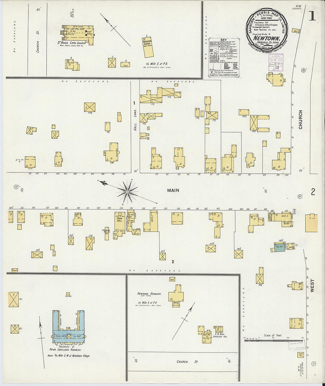 This old map of Newtown, Fairfield County, Connecticut was created by Sanborn Map Company in 1901