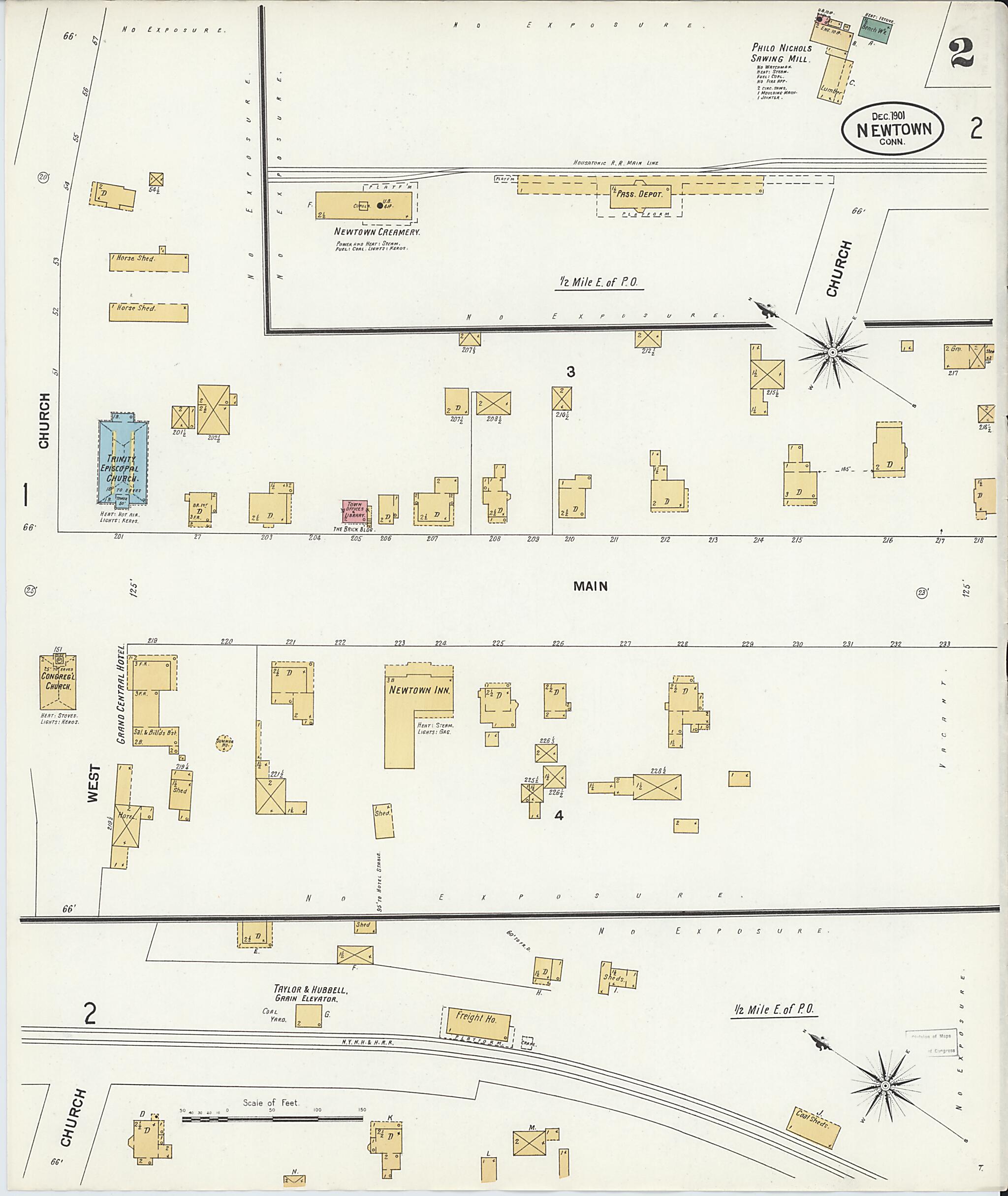 This old map of Newtown, Fairfield County, Connecticut was created by Sanborn Map Company in 1901