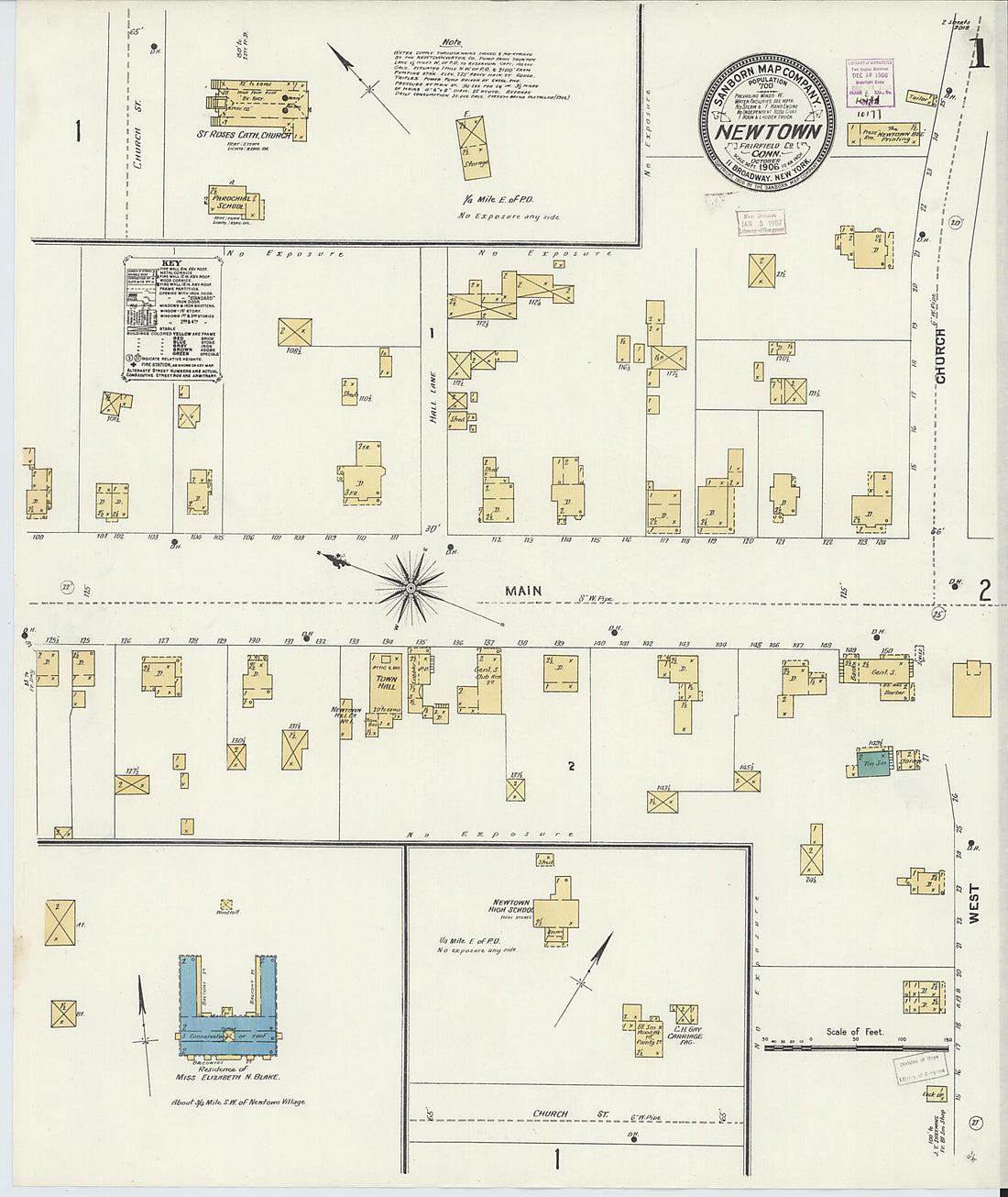 This old map of Newtown, Fairfield County, Connecticut was created by Sanborn Map Company in 1906