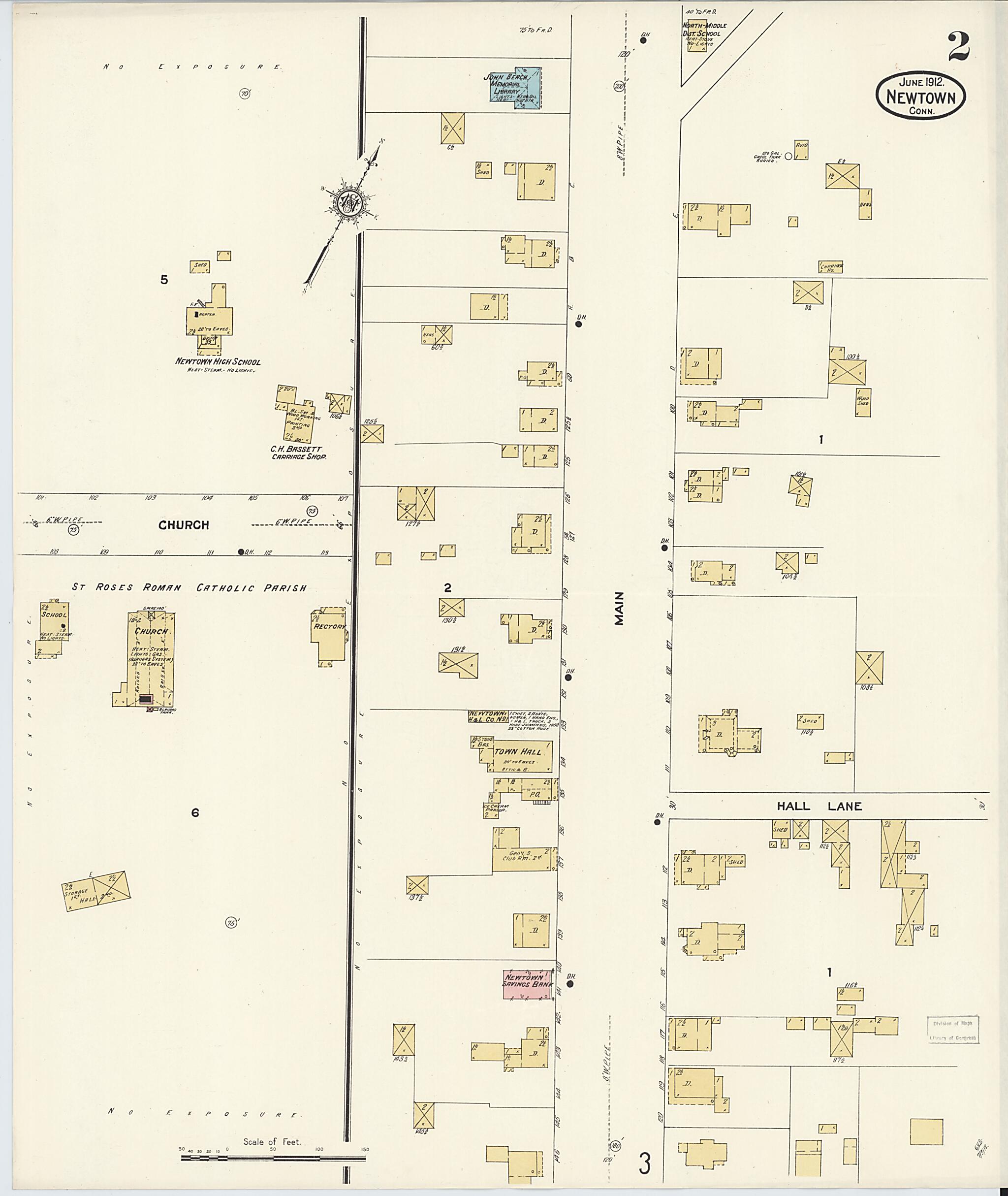 This old map of Newtown, Fairfield County, Connecticut was created by Sanborn Map Company in 1912