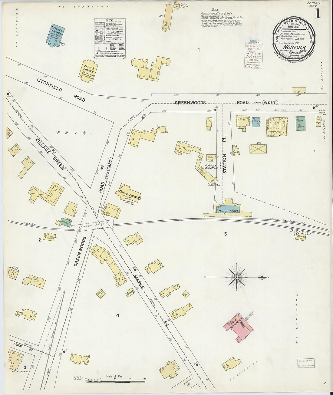 This old map of Norfolk, Litchfield County, Connecticut was created by Sanborn Map Company in 1900