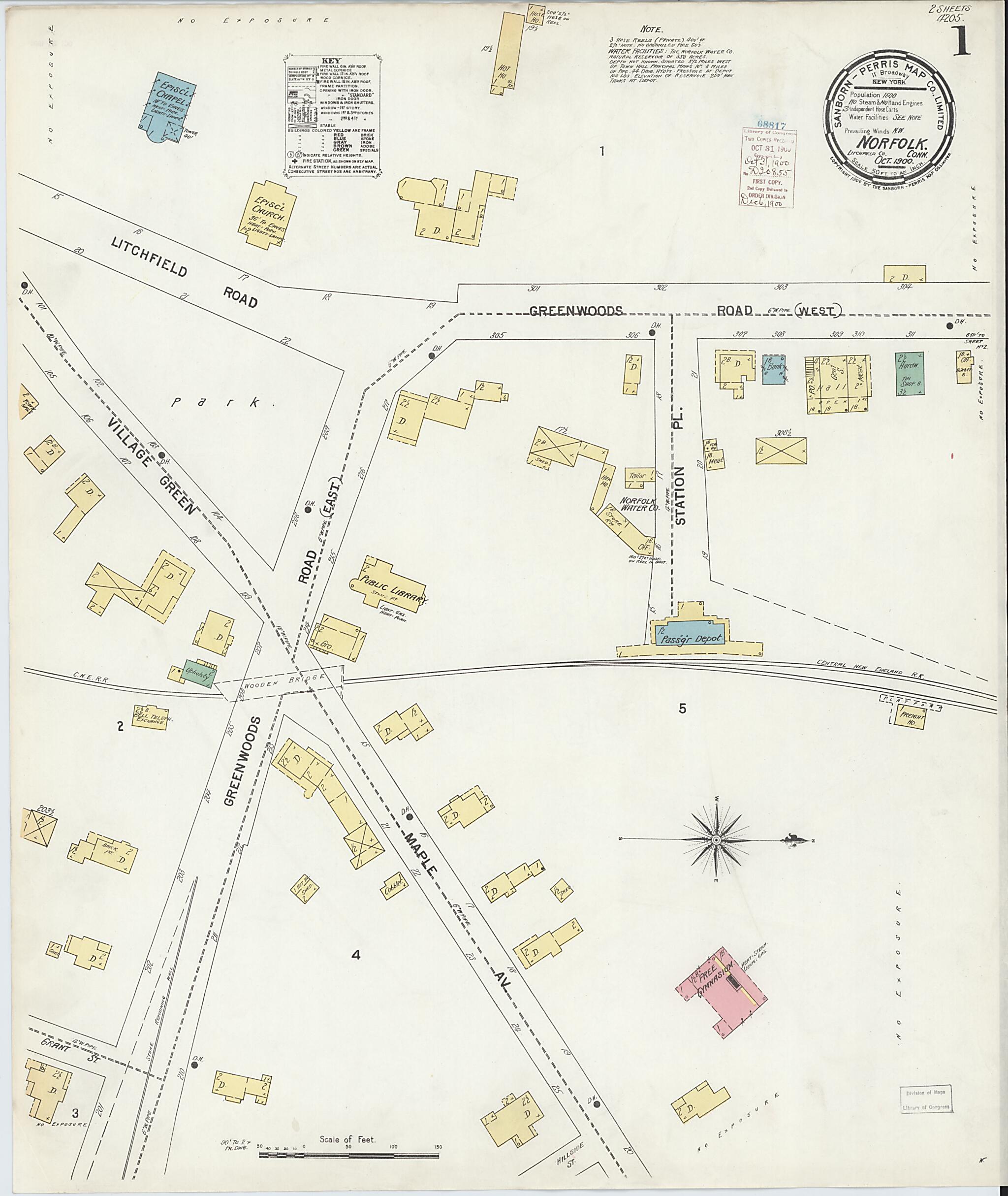 This old map of Norfolk, Litchfield County, Connecticut was created by Sanborn Map Company in 1900