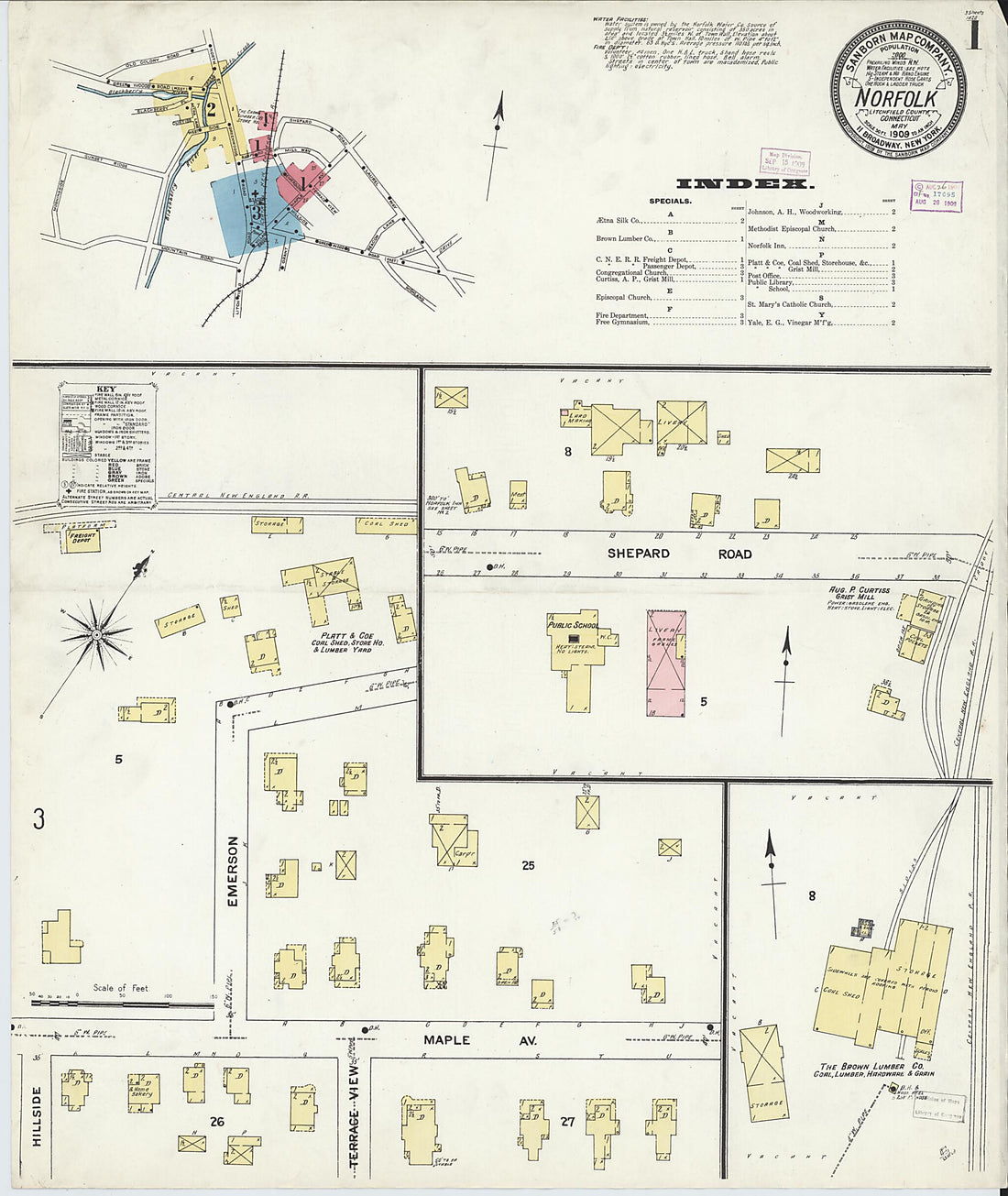 This old map of Norfolk, Litchfield County, Connecticut was created by Sanborn Map Company in 1909