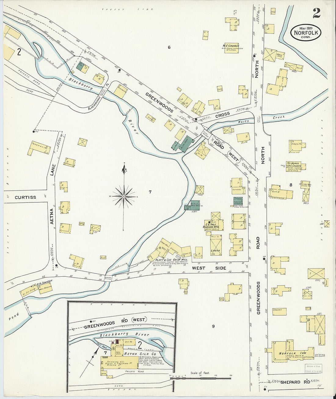 This old map of Norfolk, Litchfield County, Connecticut was created by Sanborn Map Company in 1909