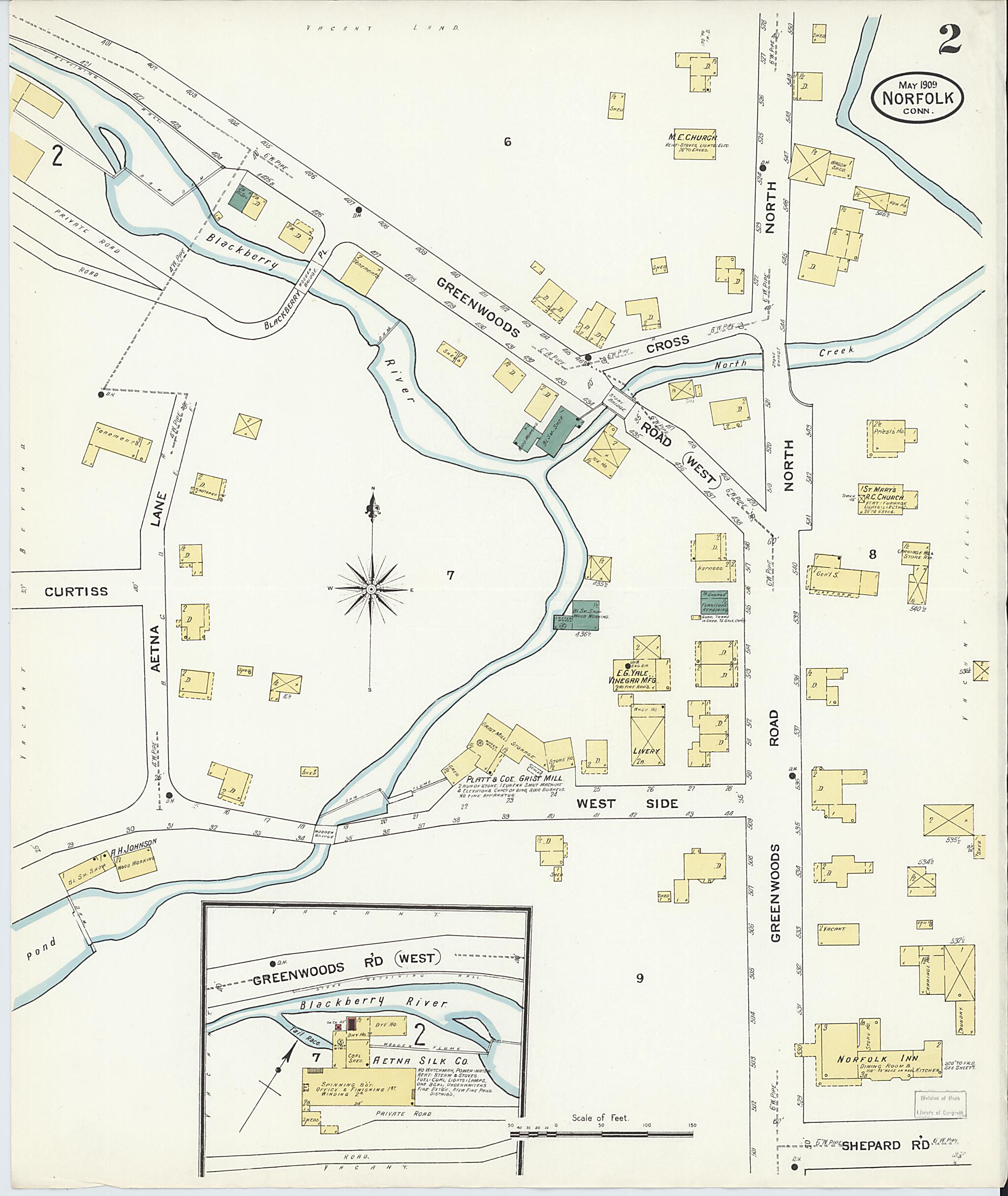 This old map of Norfolk, Litchfield County, Connecticut was created by Sanborn Map Company in 1909