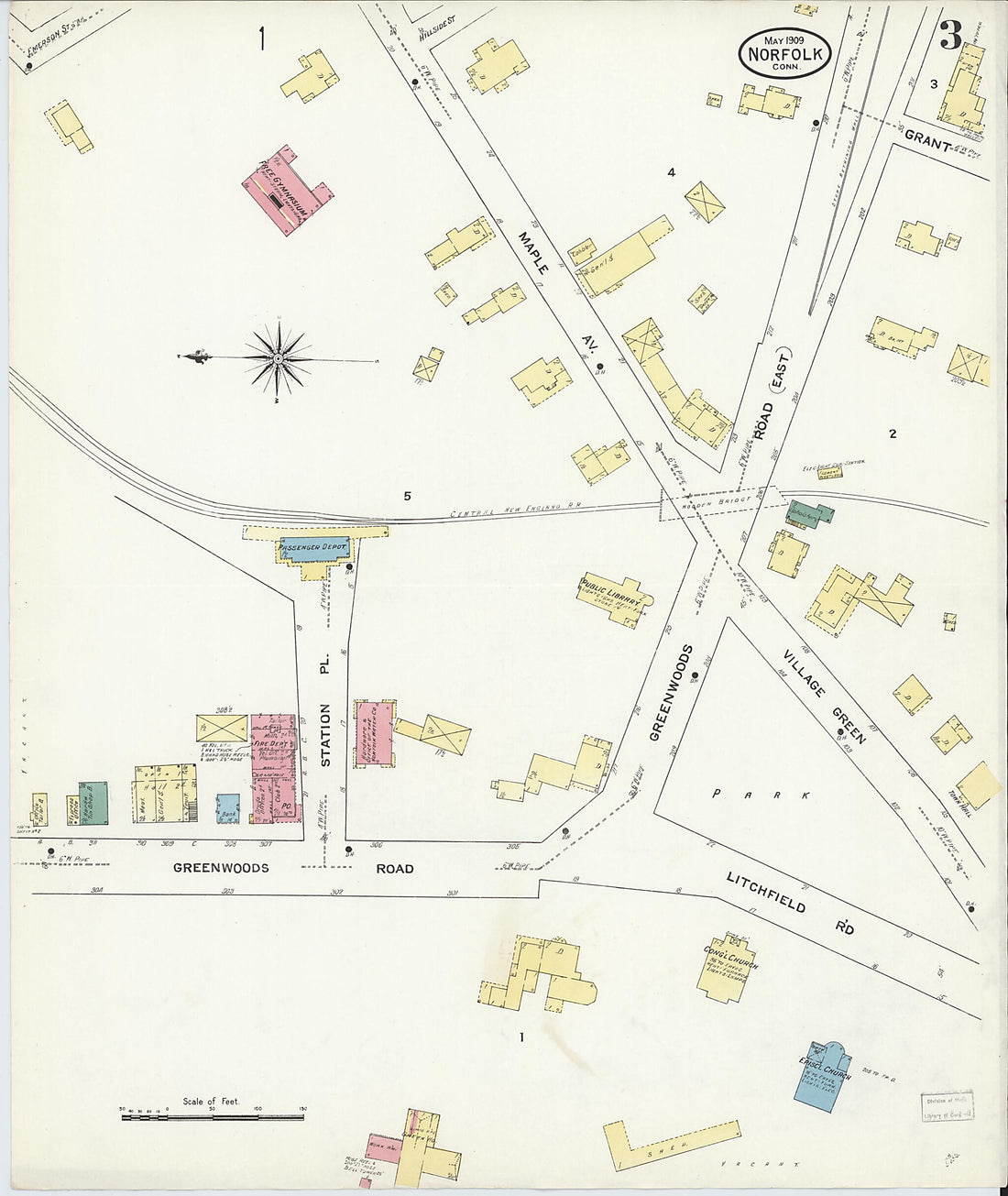 This old map of Norfolk, Litchfield County, Connecticut was created by Sanborn Map Company in 1909