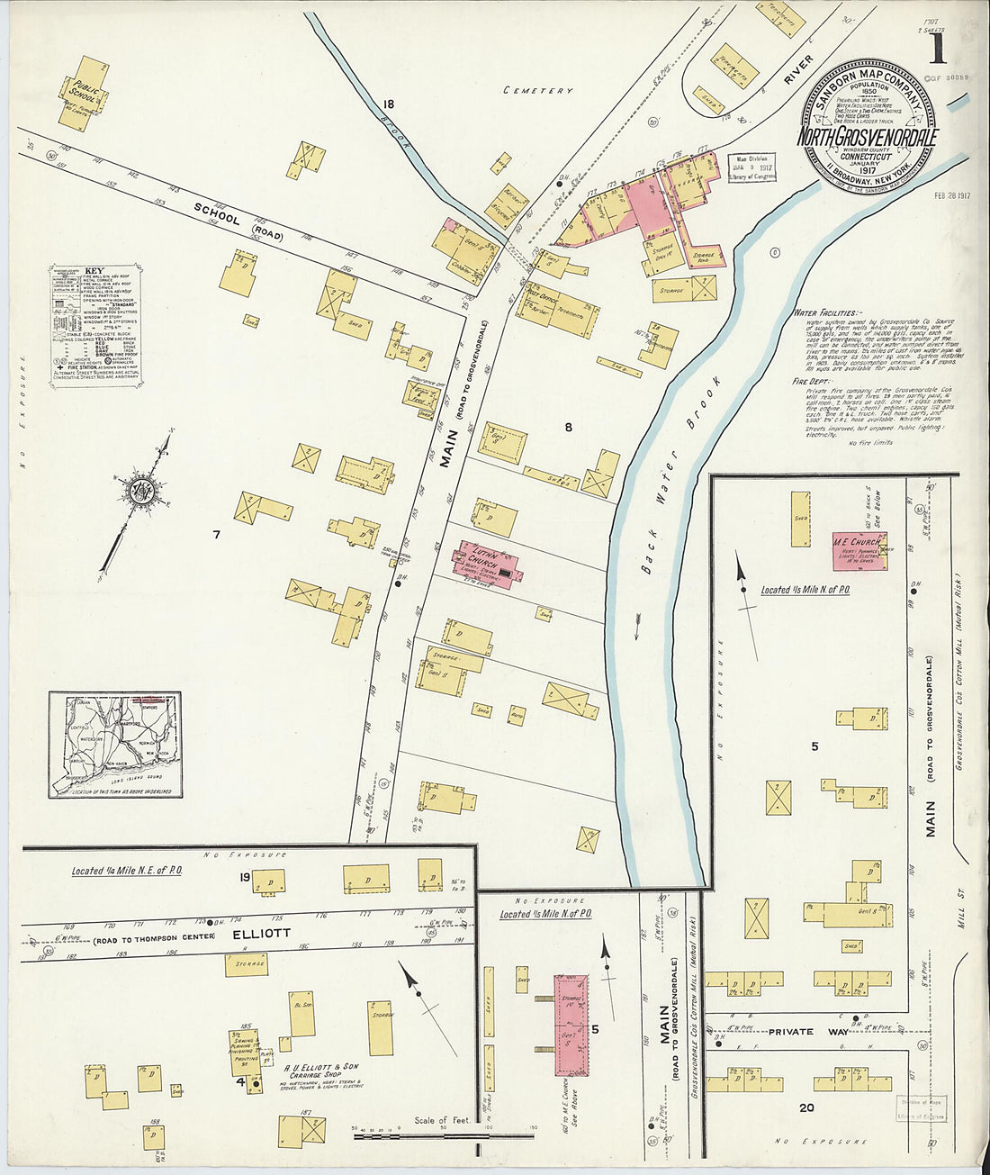 This old map of North Grosvenordale, Windham County, Connecticut was created by Sanborn Map Company in 1917