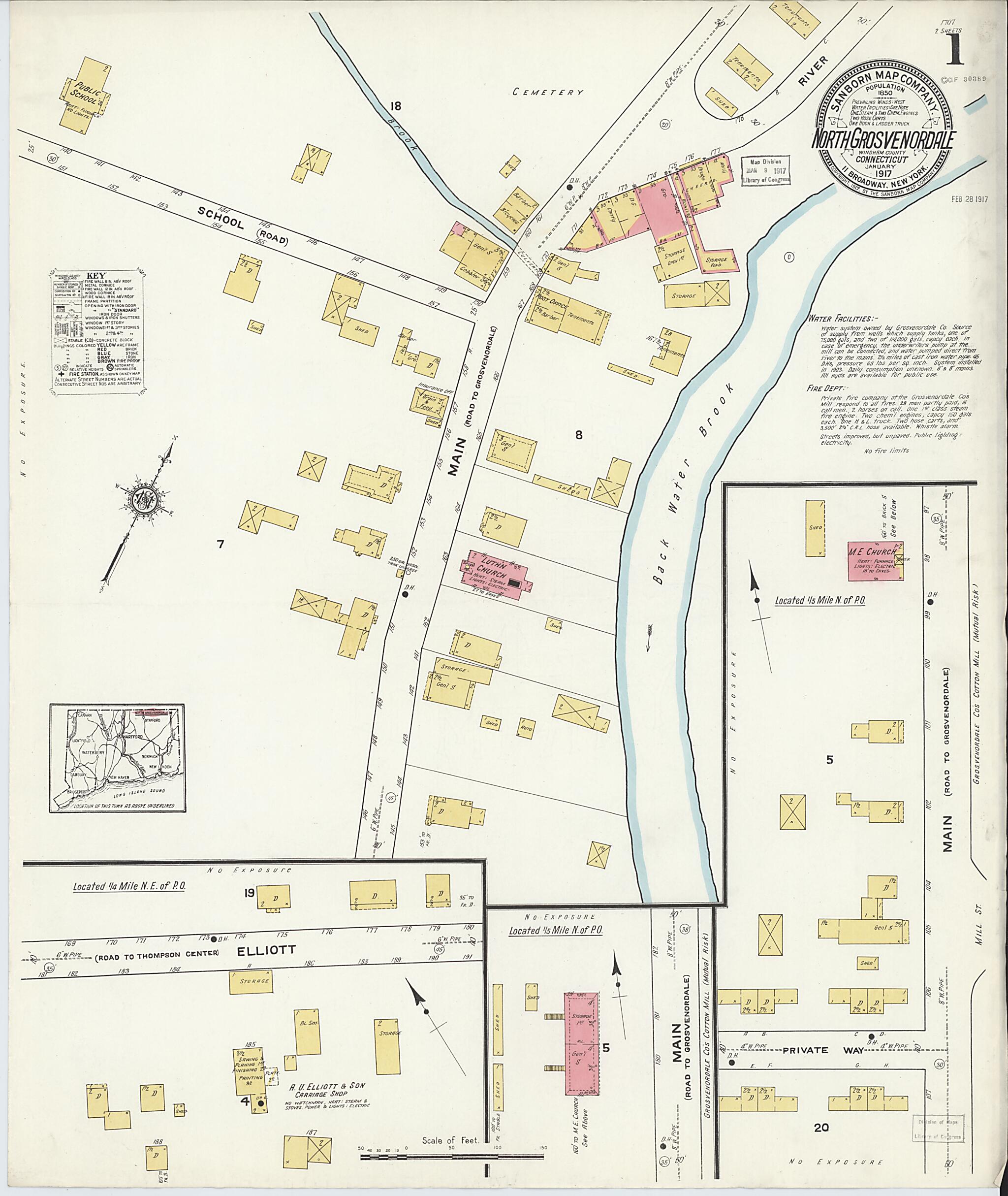 This old map of North Grosvenordale, Windham County, Connecticut was created by Sanborn Map Company in 1917