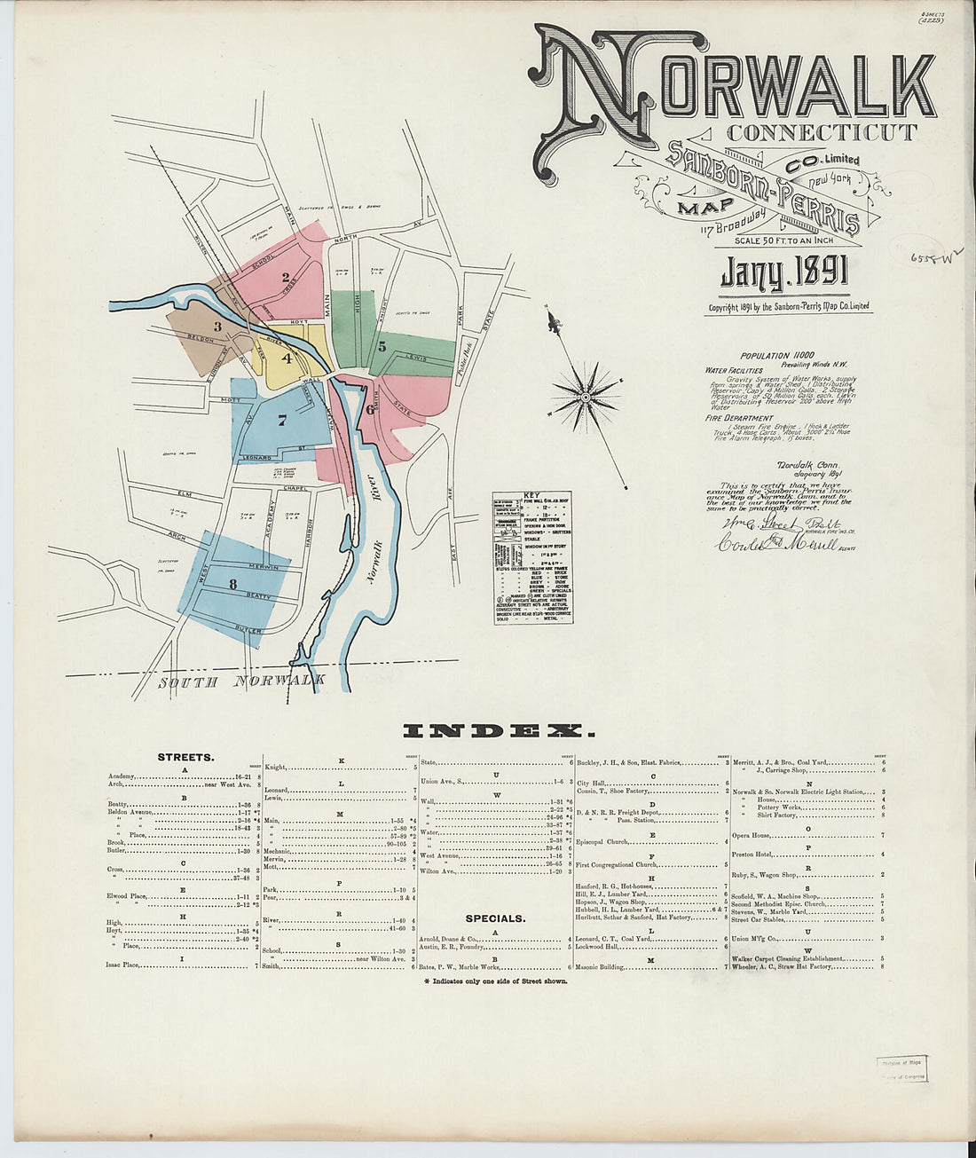 This old map of Norwalk, Fairfield County, Connecticut was created by Sanborn Map Company in 1891