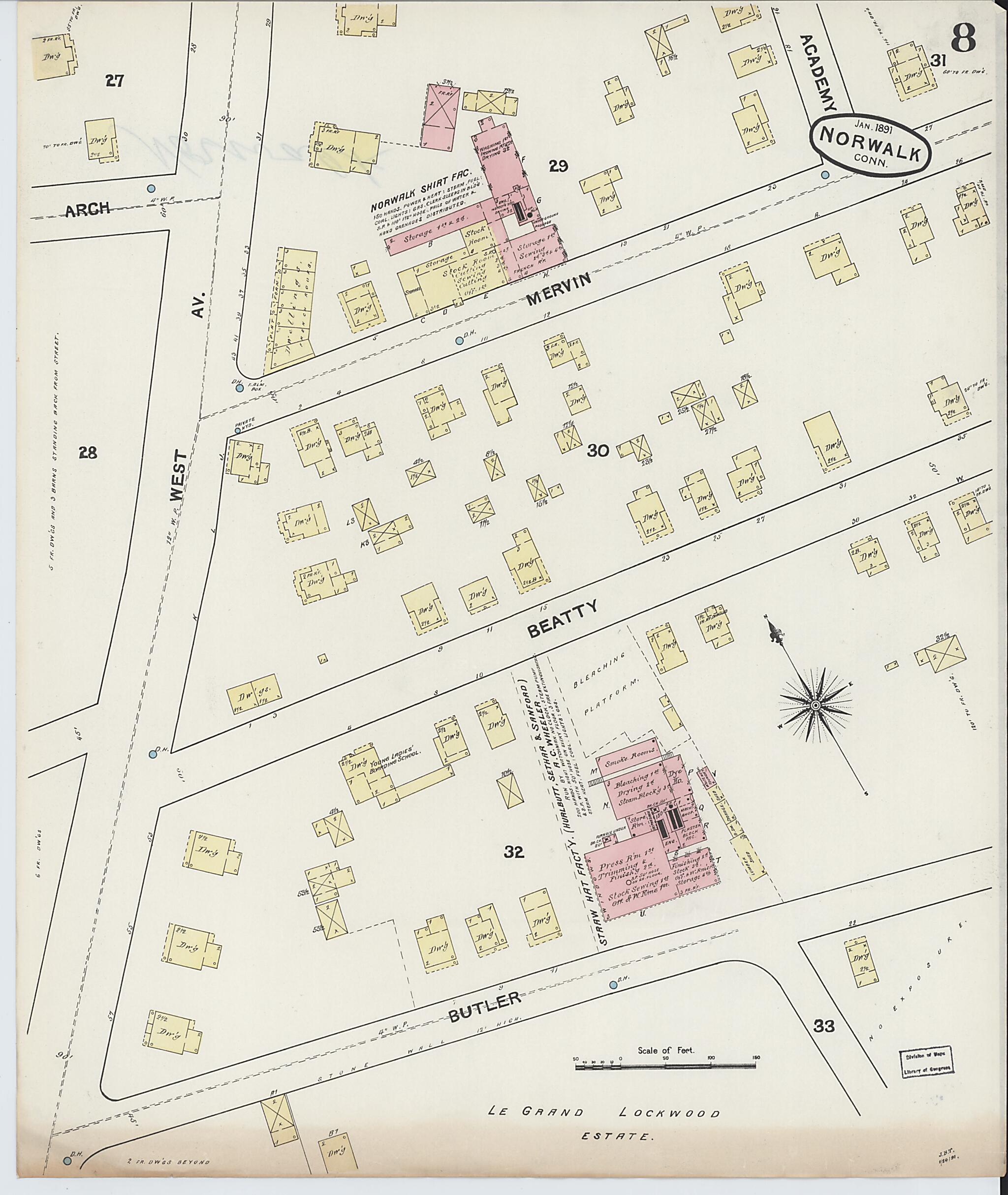 This old map of Norwalk, Fairfield County, Connecticut was created by Sanborn Map Company in 1891