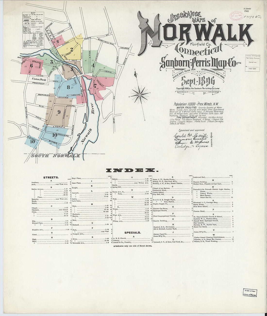 This old map of Norwalk, Fairfield County, Connecticut was created by Sanborn Map Company in 1896