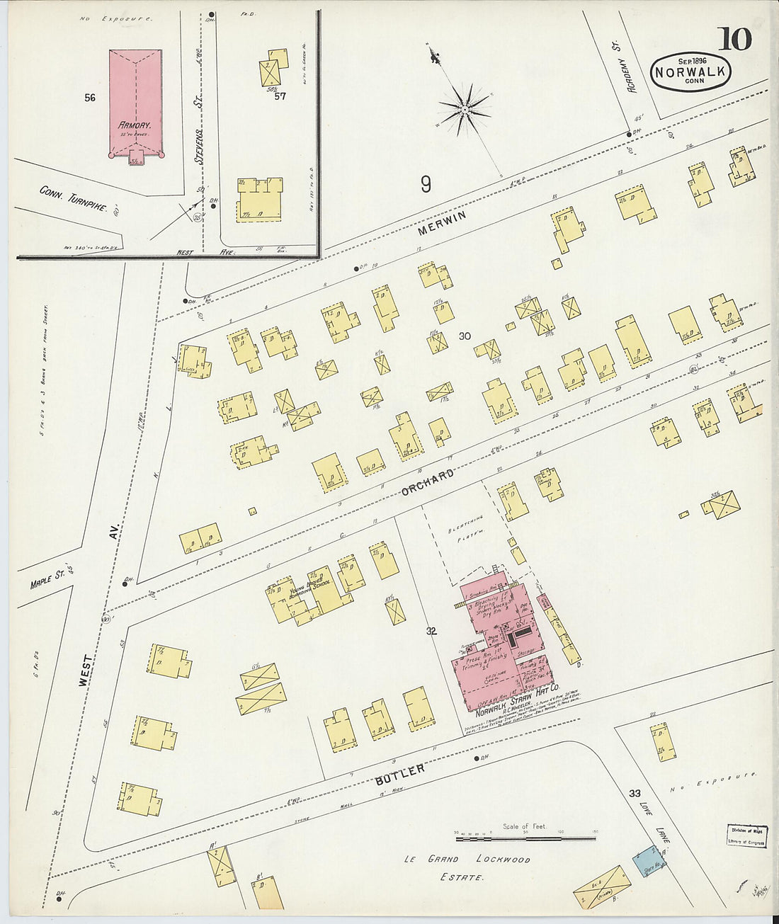 This old map of Norwalk, Fairfield County, Connecticut was created by Sanborn Map Company in 1896