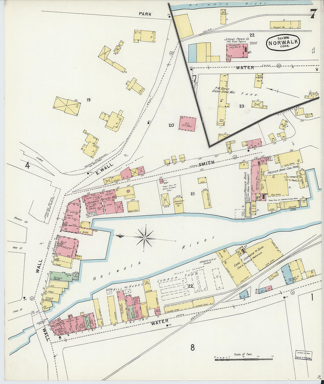 This old map of Norwalk, Fairfield County, Connecticut was created by Sanborn Map Company in 1896