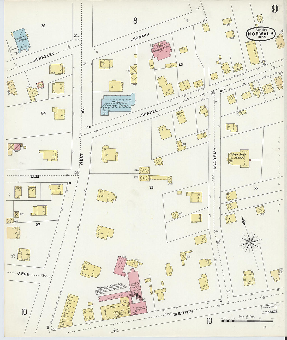 This old map of Norwalk, Fairfield County, Connecticut was created by Sanborn Map Company in 1896