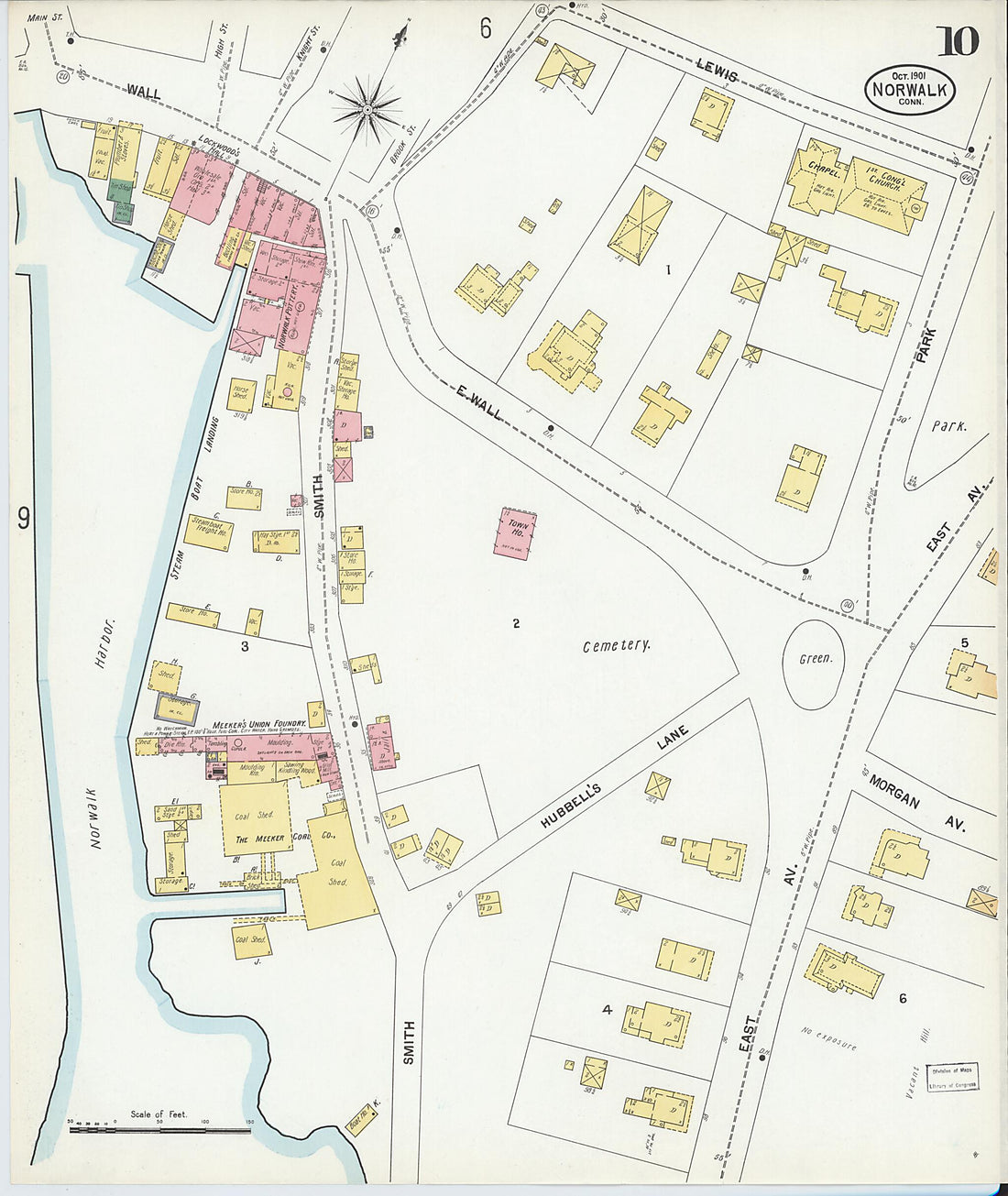 This old map of Norwalk, Fairfield County, Connecticut was created by Sanborn Map Company in 1901