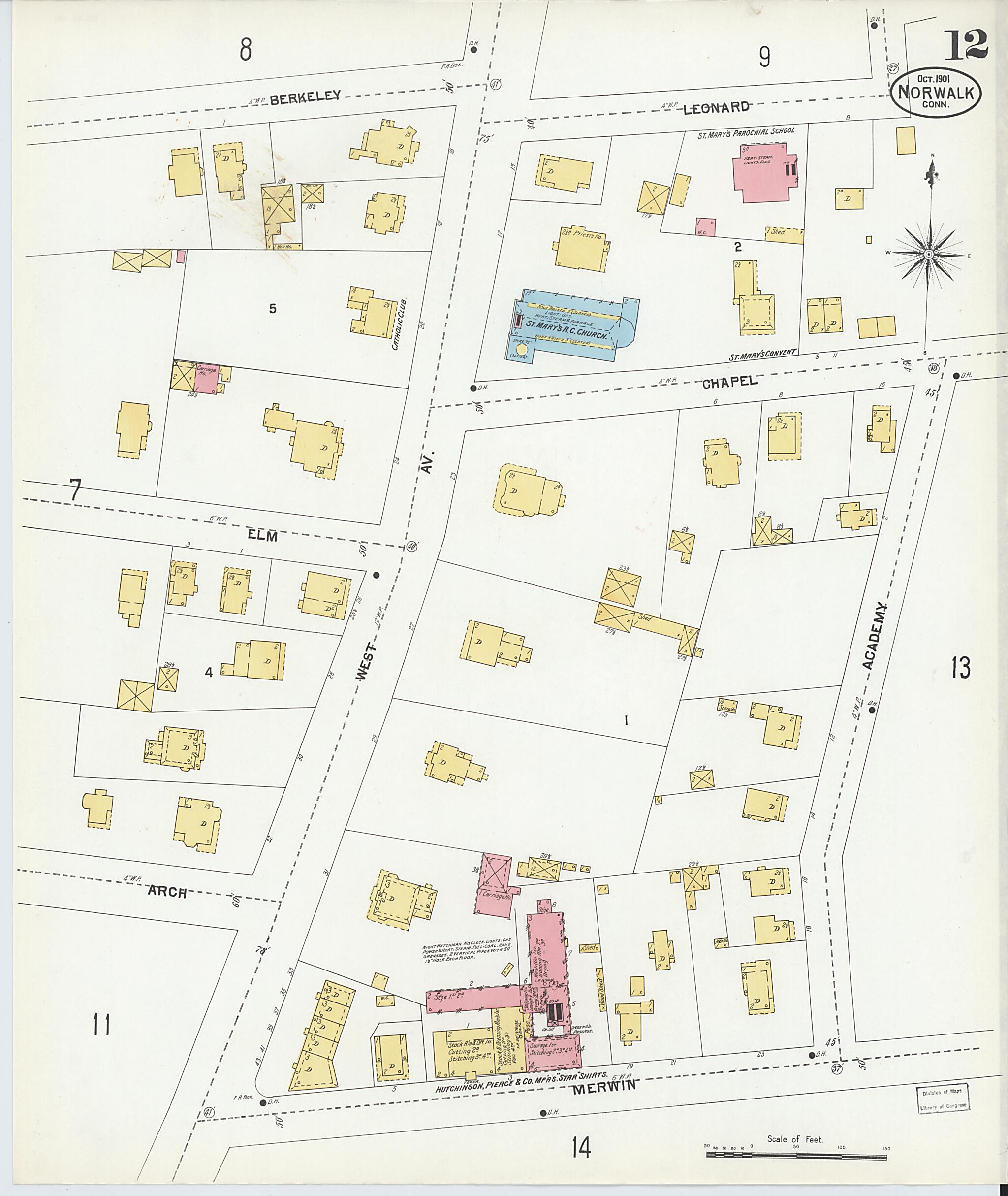 This old map of Norwalk, Fairfield County, Connecticut was created by Sanborn Map Company in 1901